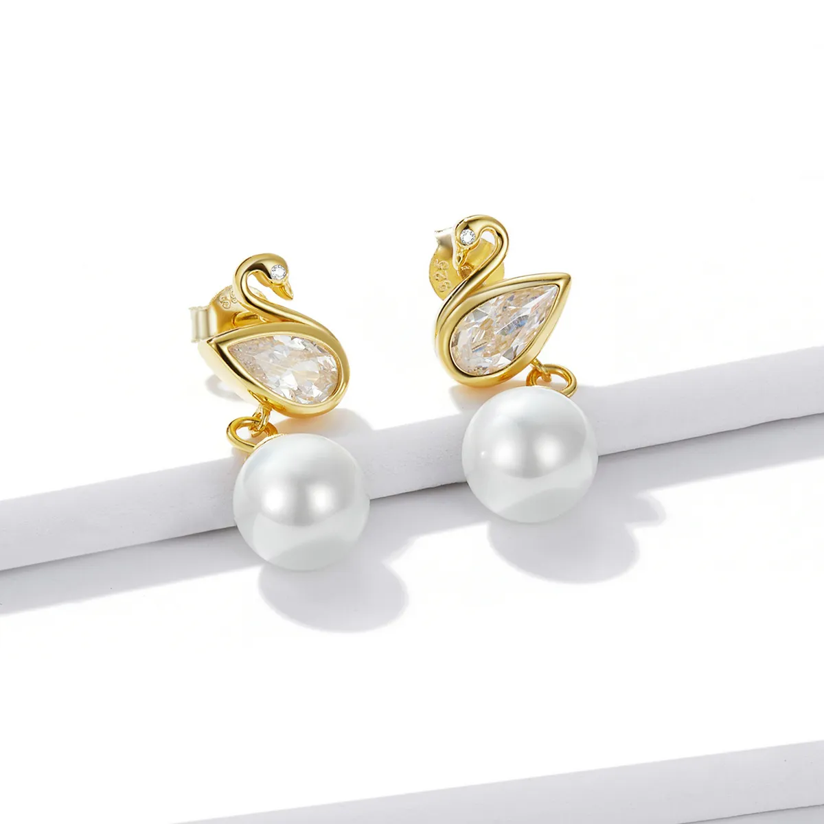 PANDORA Style Swan Shell Beads Stud Earrings - BSE548