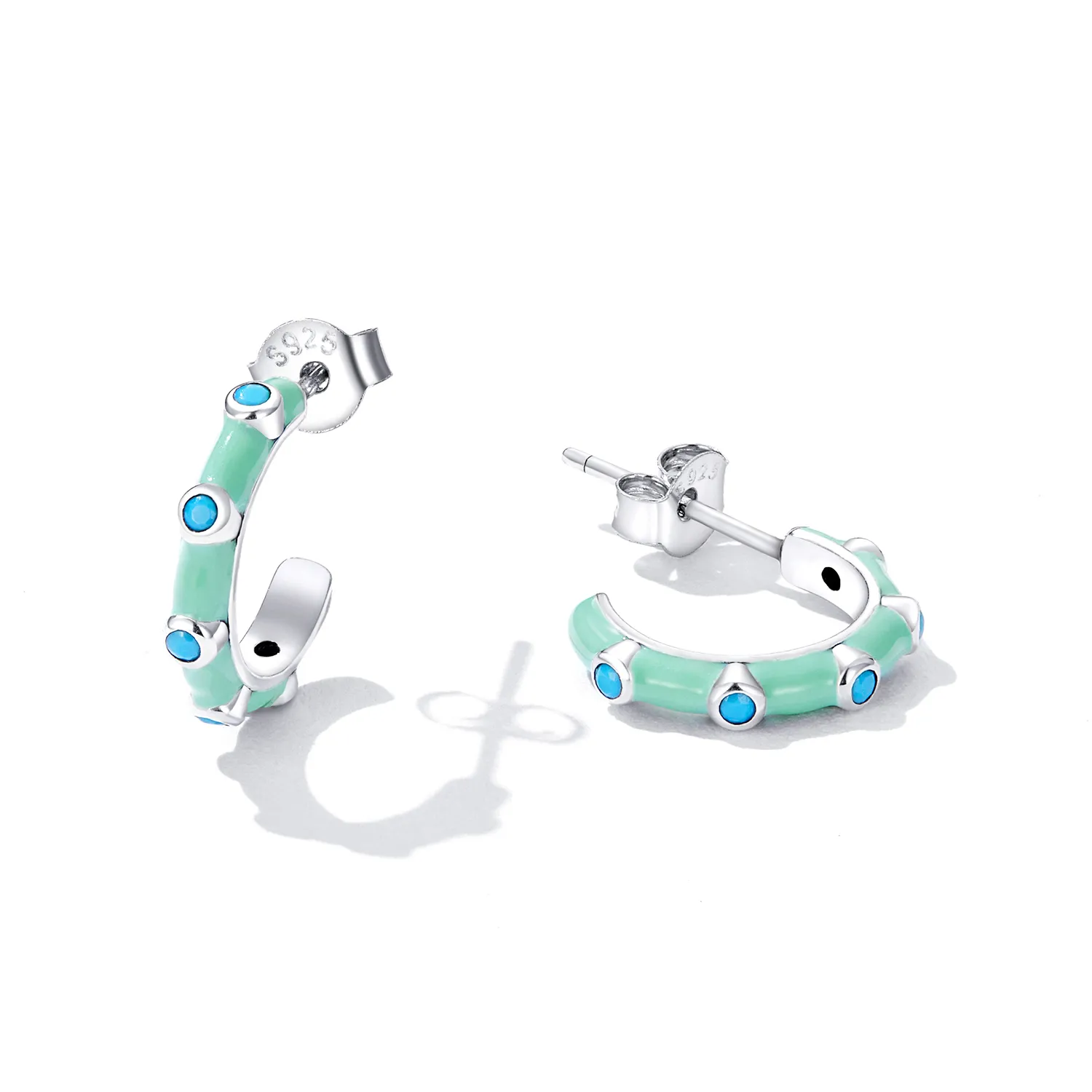 PANDORA Style Turquoise Half Circle Stud Earrings - SCE1404