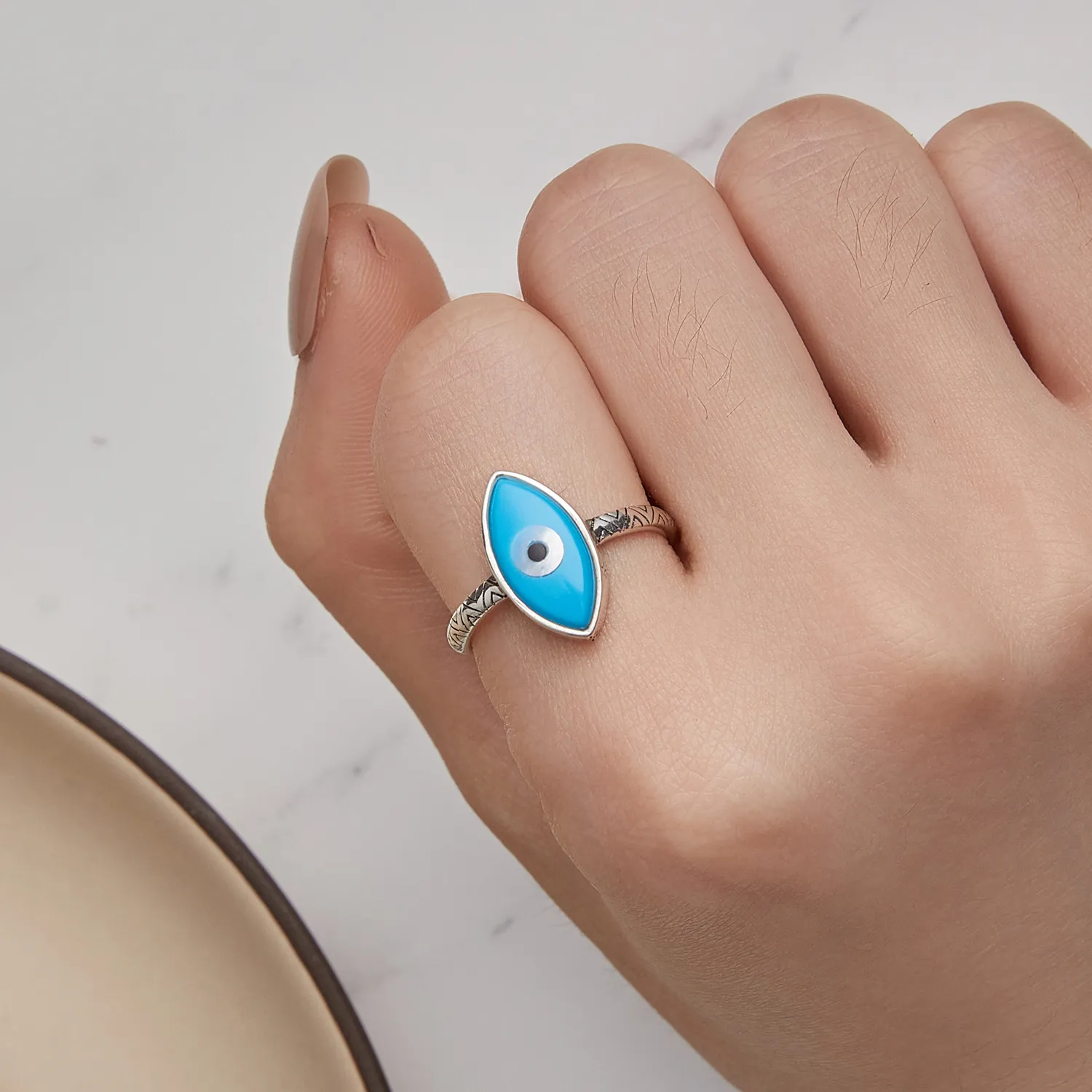 Pandora Style Blue Devil Eye Open Ring - SCR937