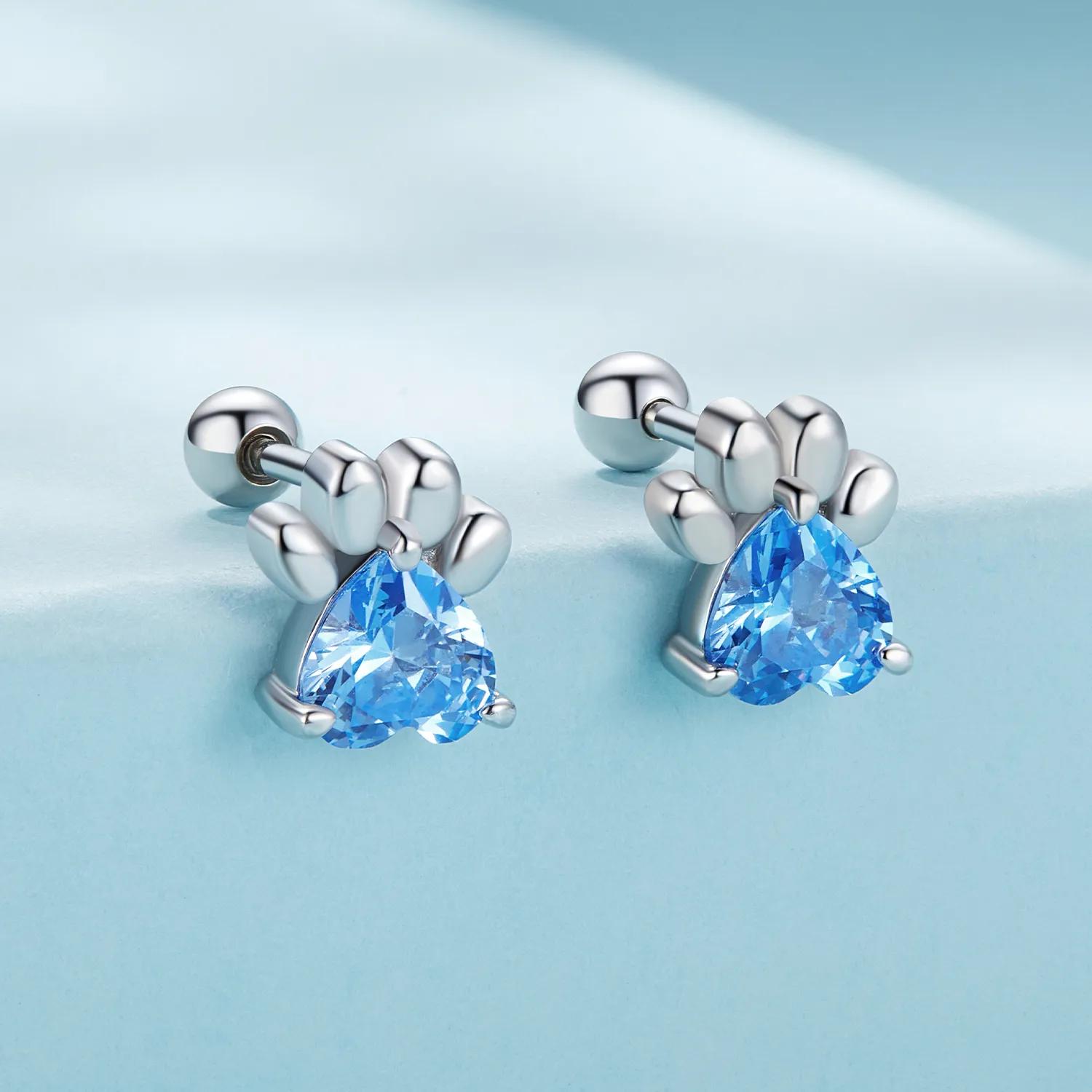 Pandora Style Blue Dog Paw Stud Earrings - SCE1574-LB