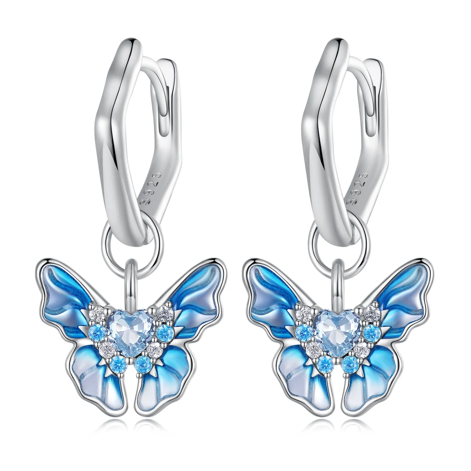 Pandora Style Butterfly Hoops Earrings - BSE845