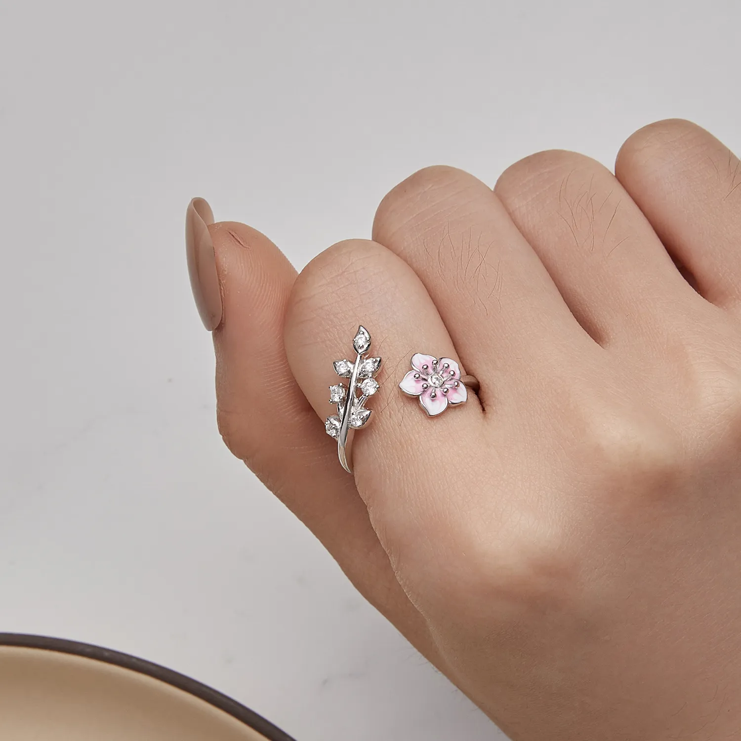 Pandora Style Cherry Blossoms Open Ring - BSR438