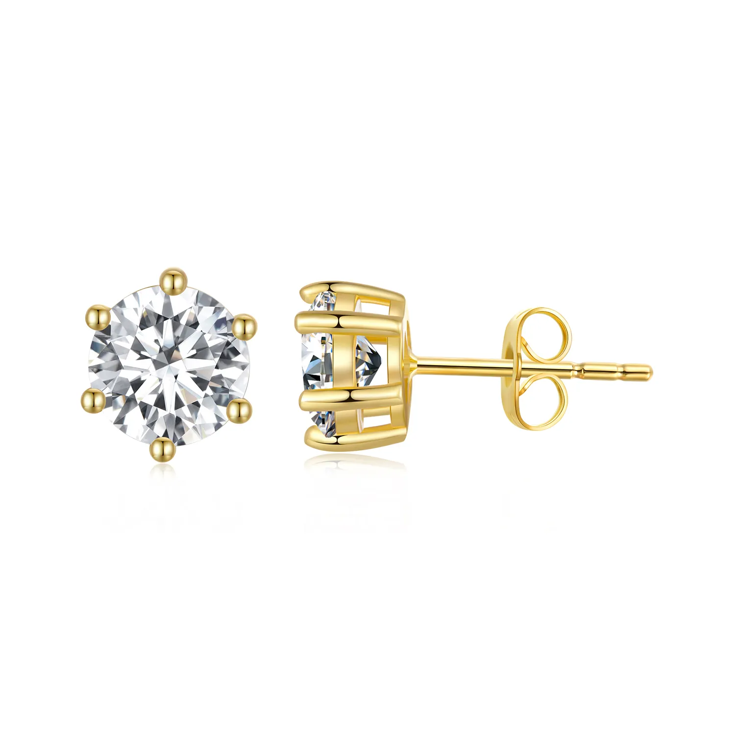 Pandora Style Gold Plated Shiny Zircon Stud Earrings - BSE615-6B