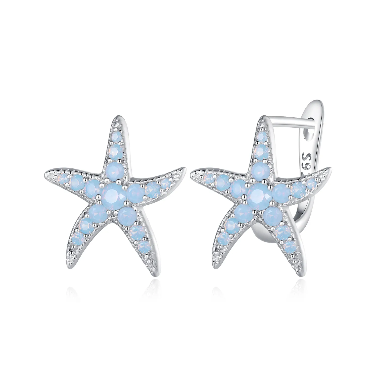 Pandora style hoops earrings featuring a starfish design - BSE840