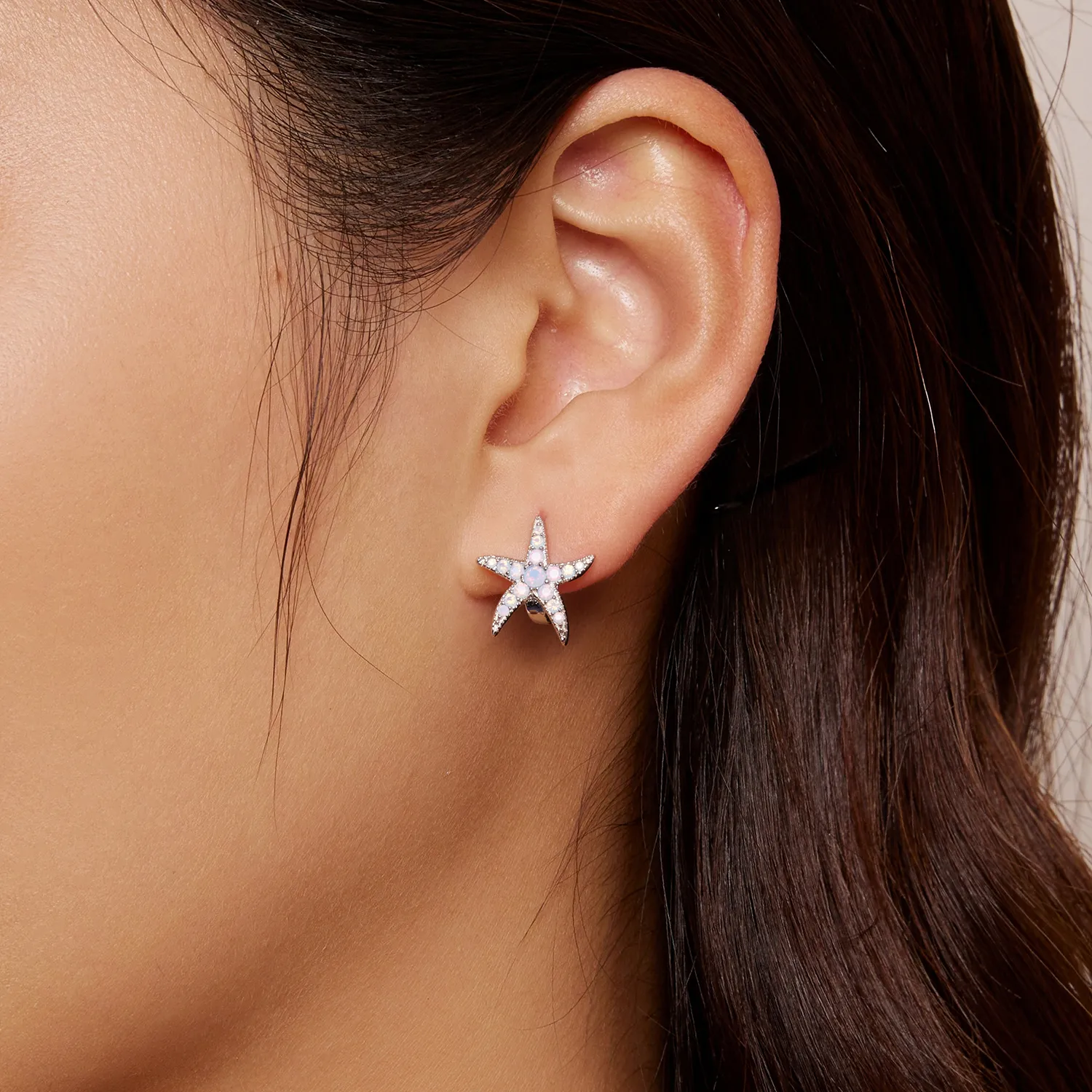 Pandora style hoops earrings featuring a starfish design - BSE840