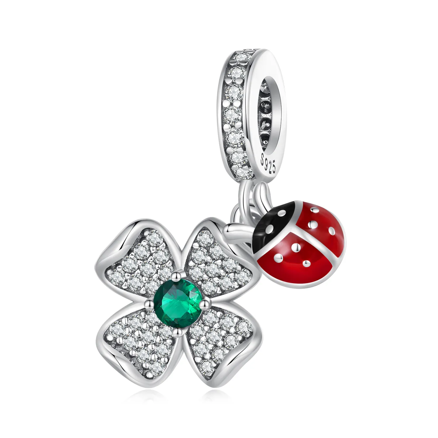 pandora style lucky clover ladybug pendant charm scc2523