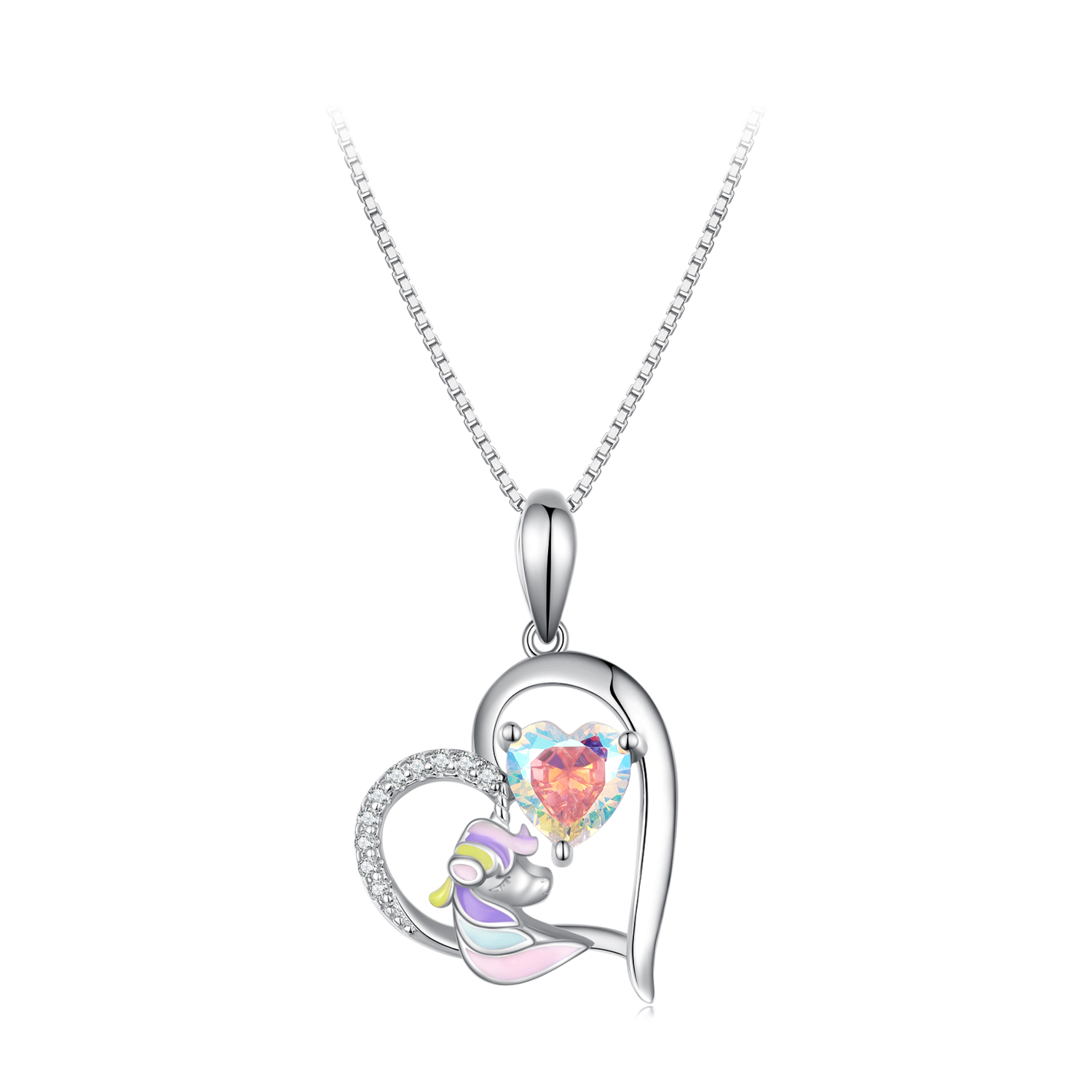 pandora style necklace with delicate unicorn heart bsn328