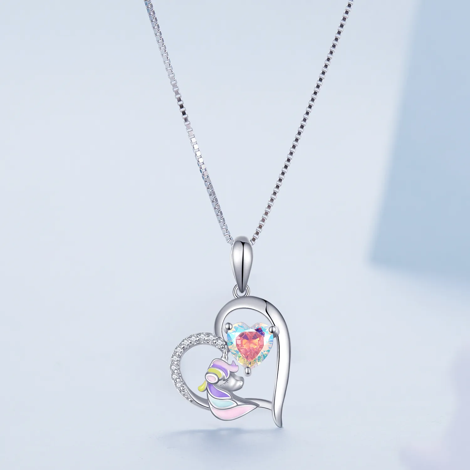 Pandora Style Necklace with Delicate Unicorn Heart - BSN328