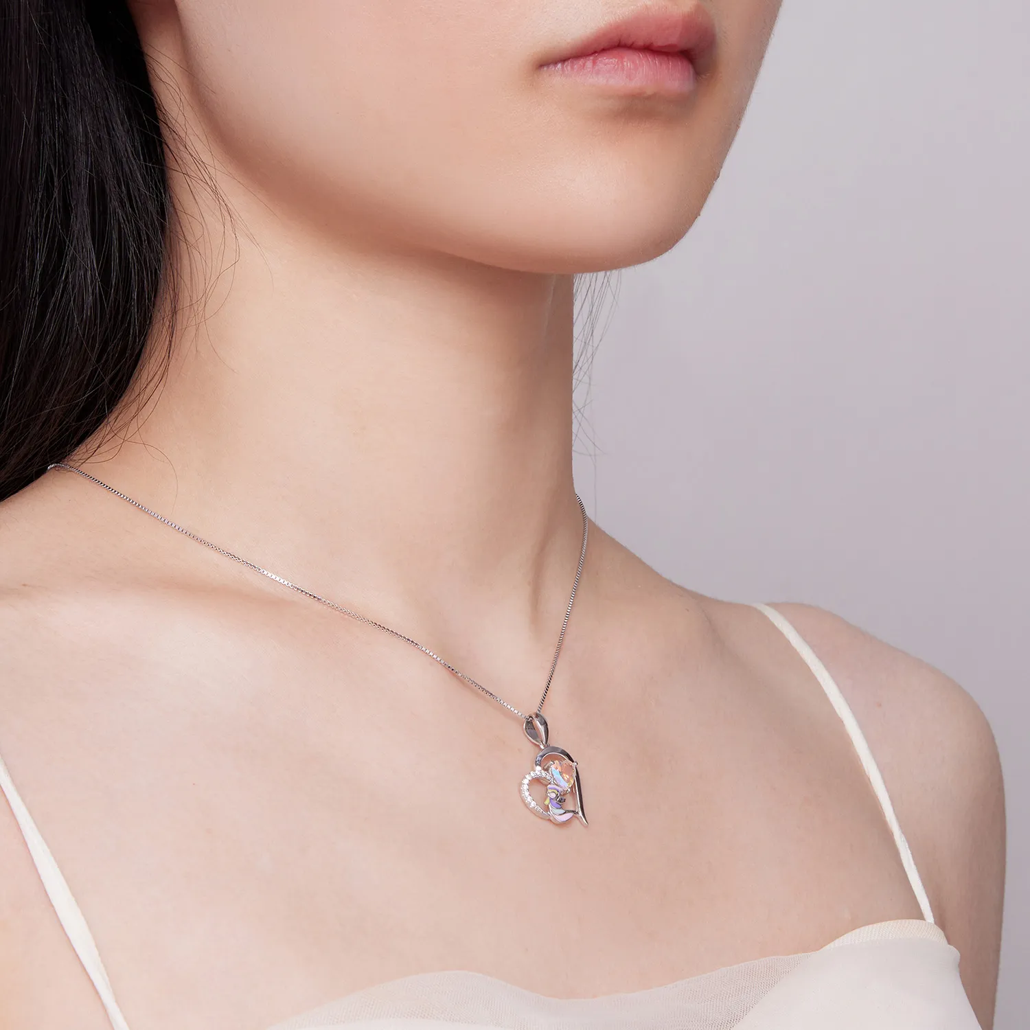 Pandora Style Necklace with Delicate Unicorn Heart - BSN328