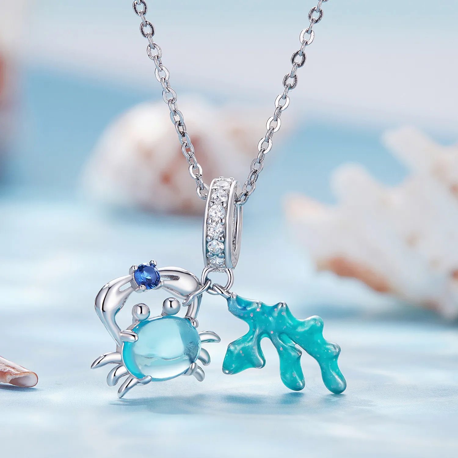 Pandora style pendant charm inspired by the beauty of a crab and seaweed - SCC2505