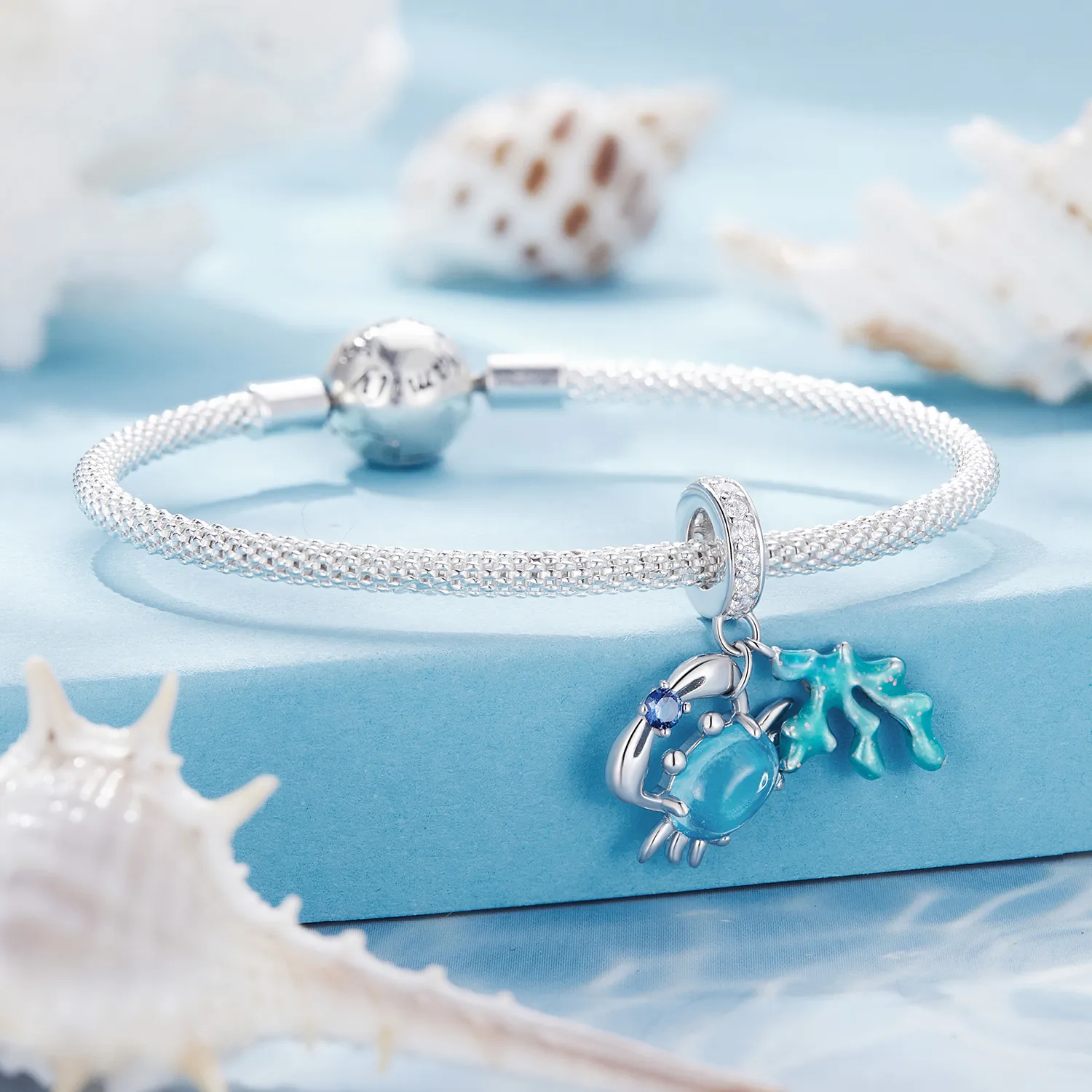 Pandora style pendant charm inspired by the beauty of a crab and seaweed - SCC2505