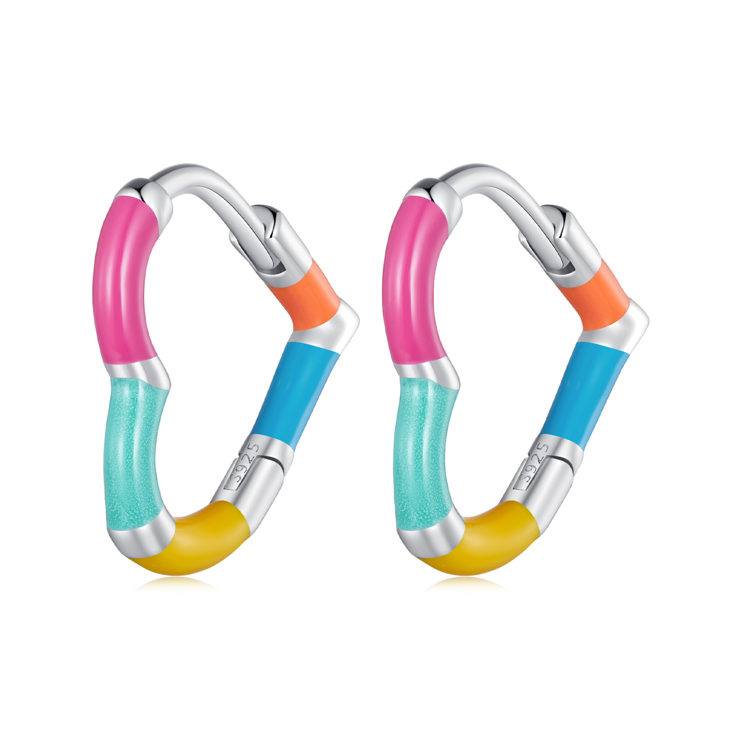 pandora inspired rainbow heart hoops earrings sce1607