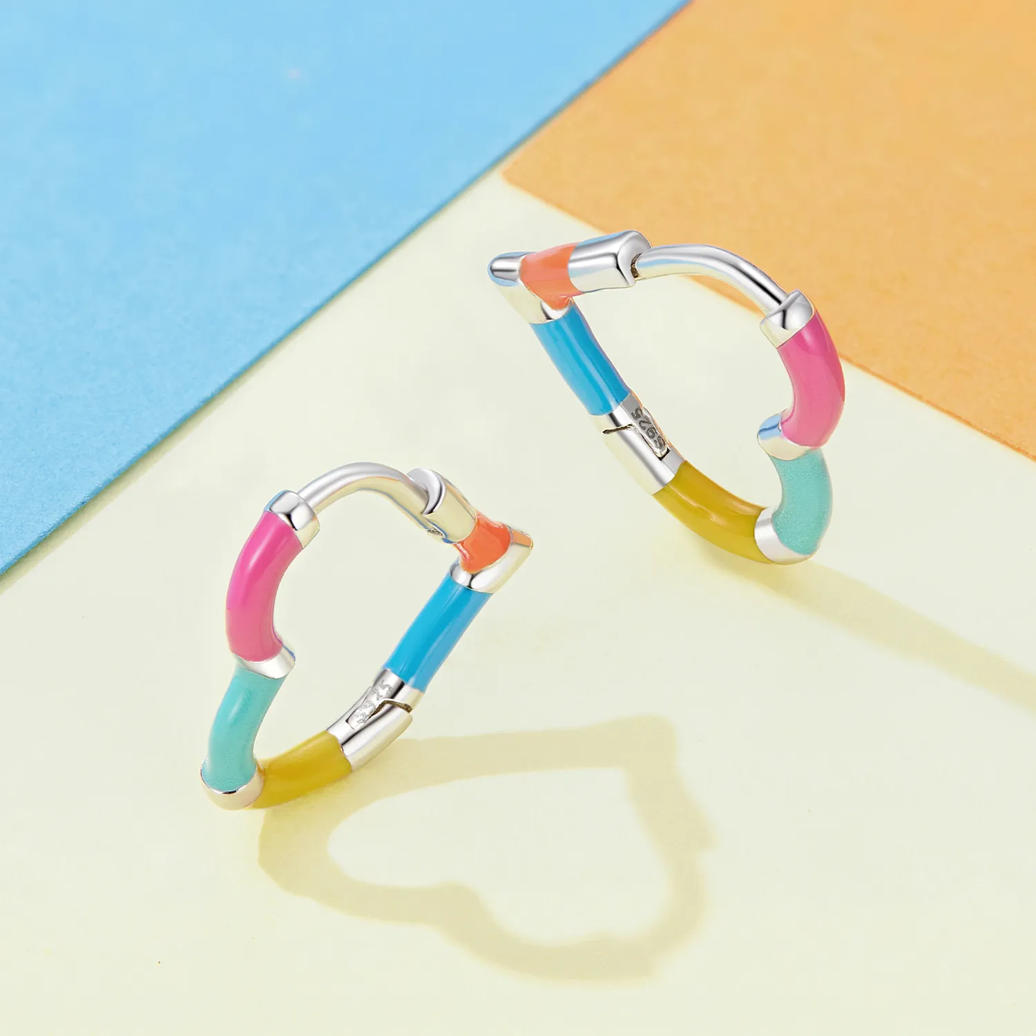 Pandora-inspired Rainbow Heart Hoops Earrings - SCE1607