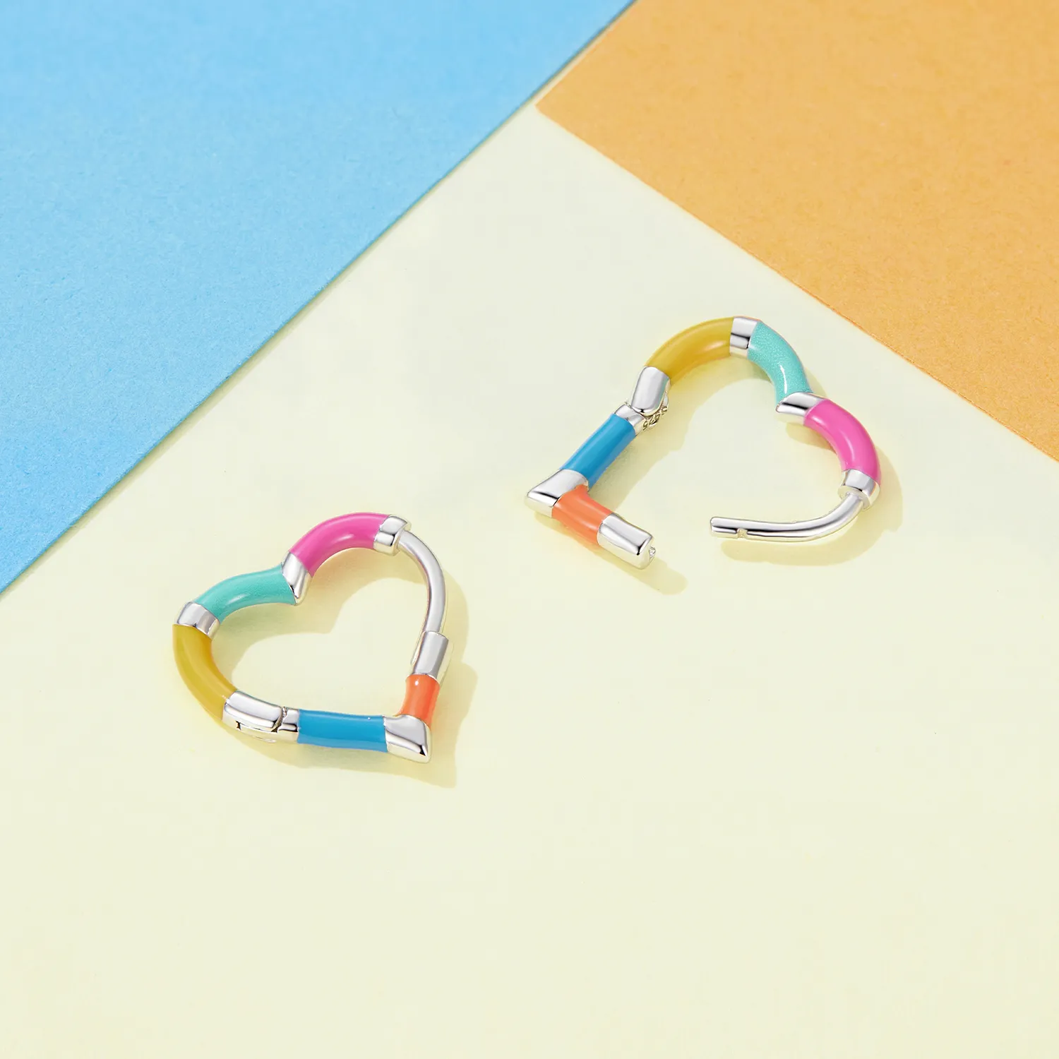 Pandora-inspired Rainbow Heart Hoops Earrings - SCE1607