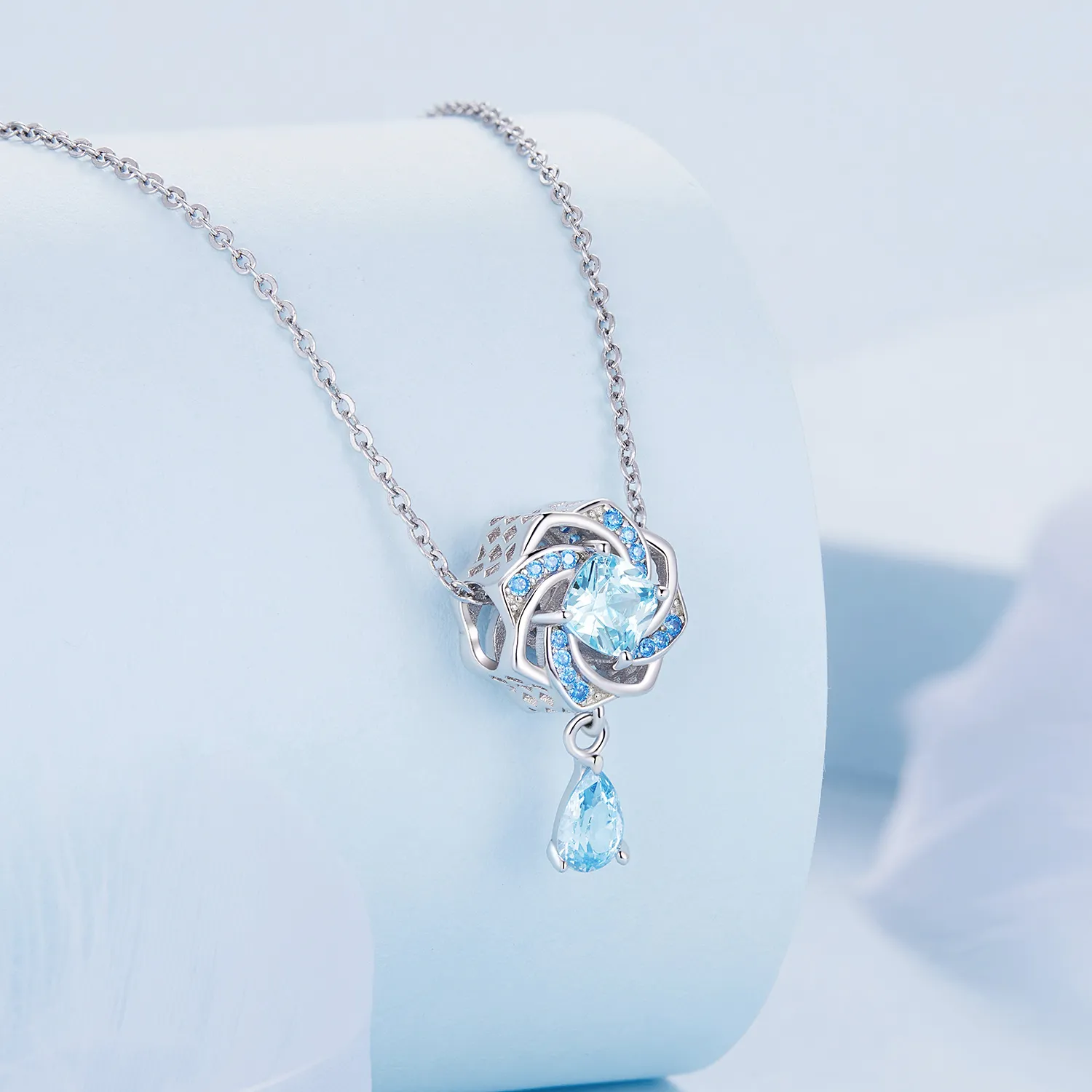 Pandora Style Blue Flower with Drop Charm - BSC751