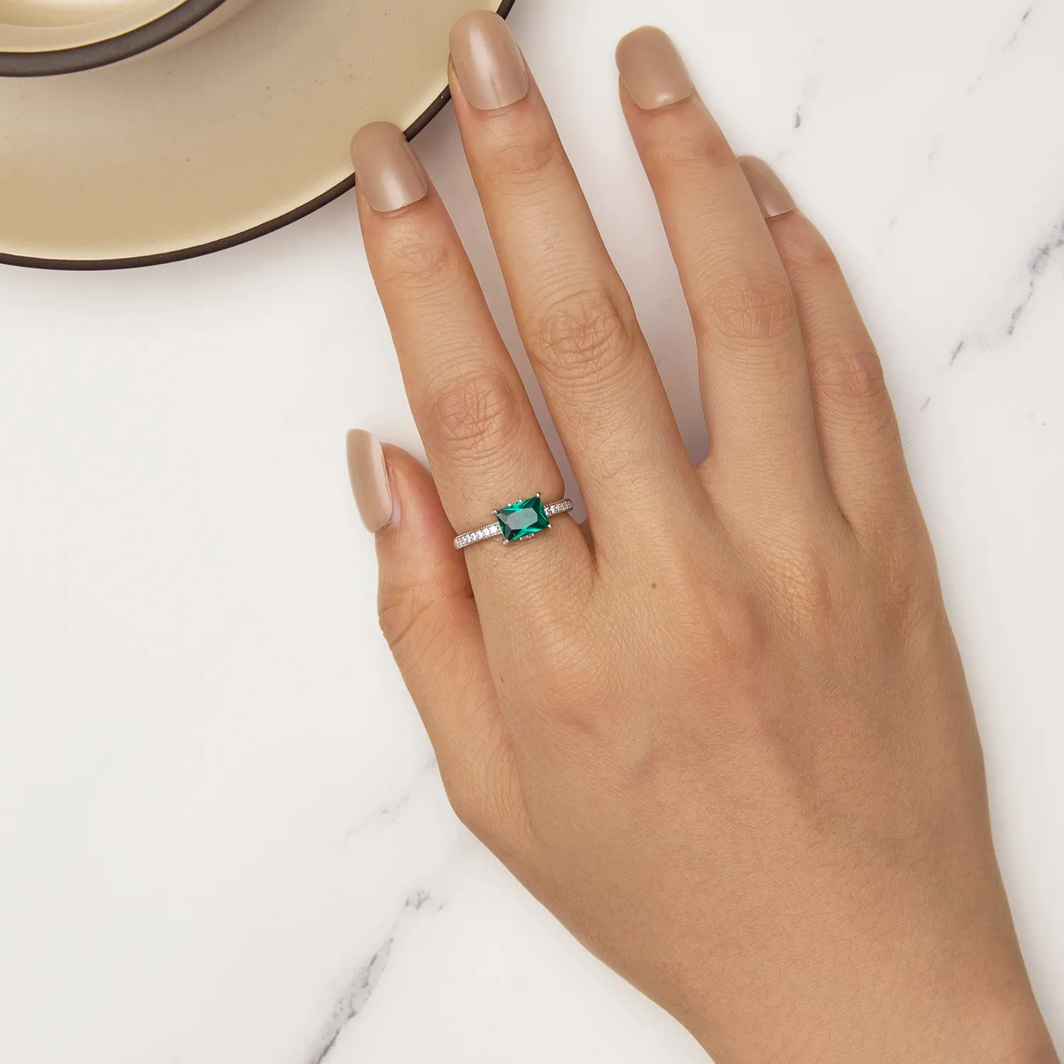 Pandora Style Green Stone Ring - BSR461