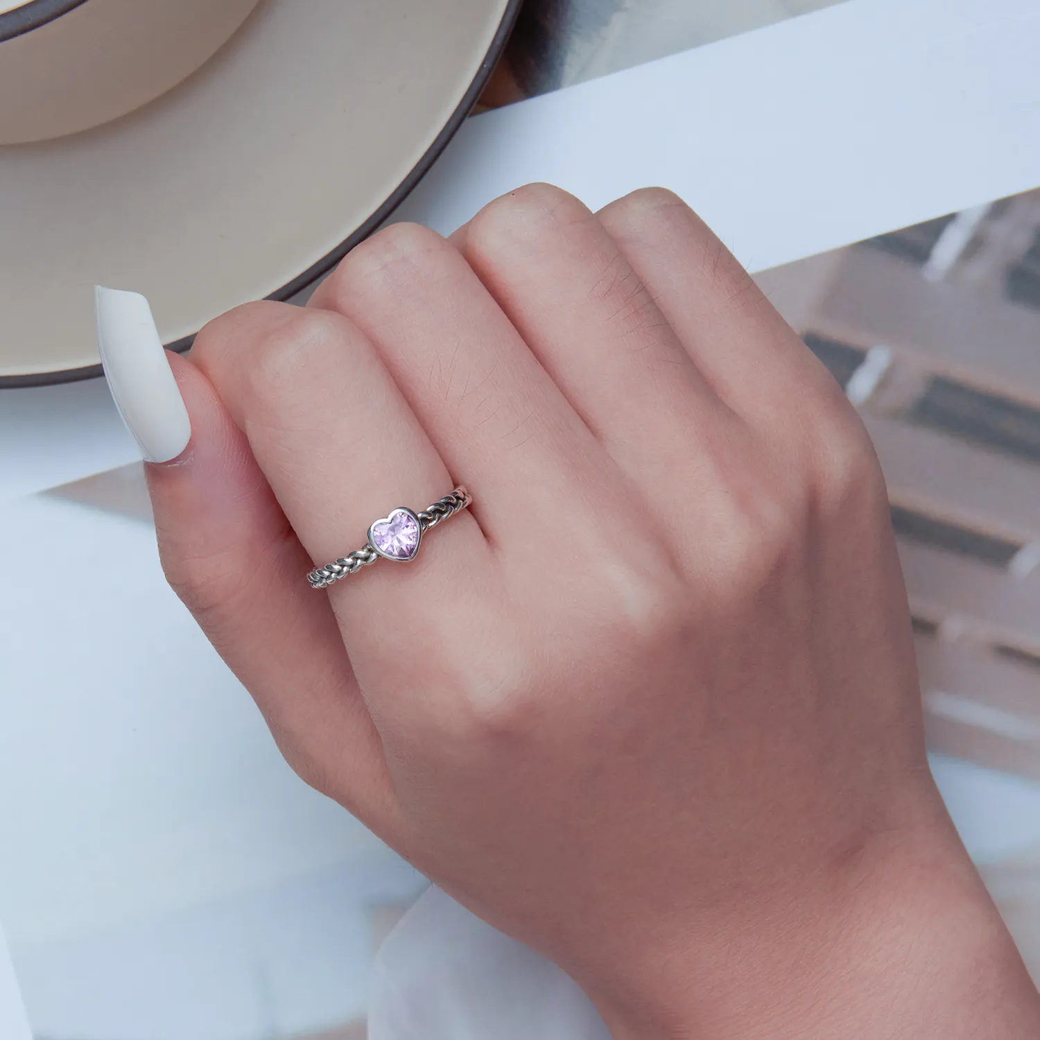 Pandora Style Pink Heart Ring - SCR865