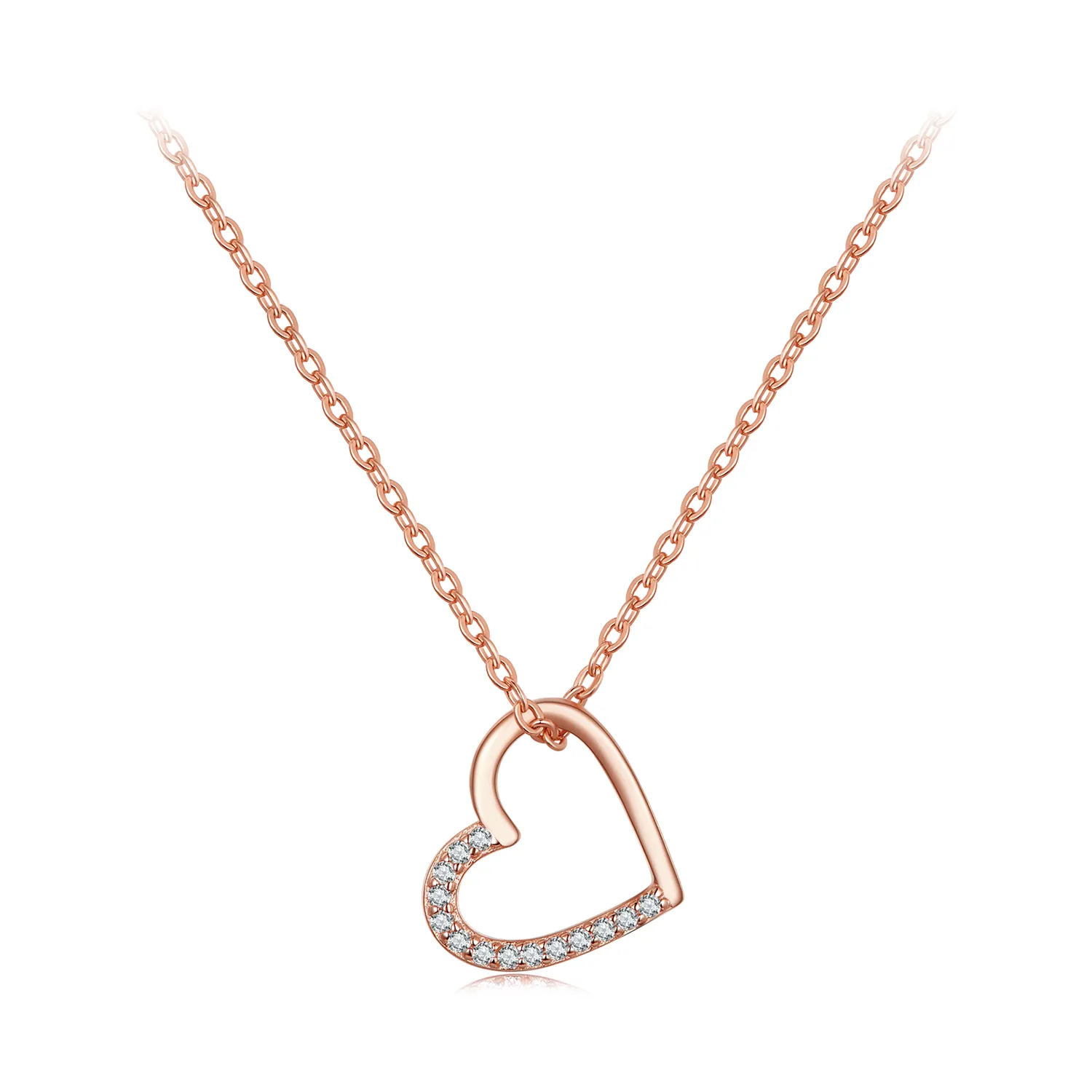 Pandora-style necklace adorned with a delicate rose gold heart pendant - SCN347-C