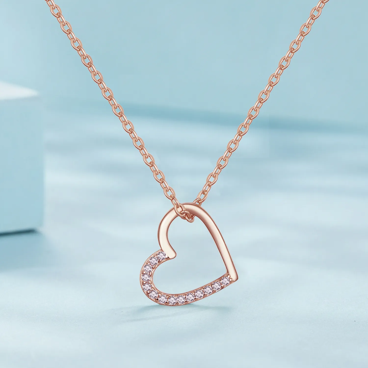 Pandora-style necklace adorned with a delicate rose gold heart pendant - SCN347-C