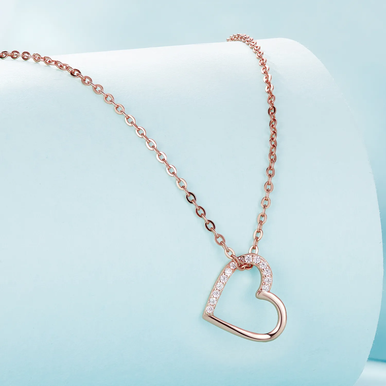 Pandora-style necklace adorned with a delicate rose gold heart pendant - SCN347-C