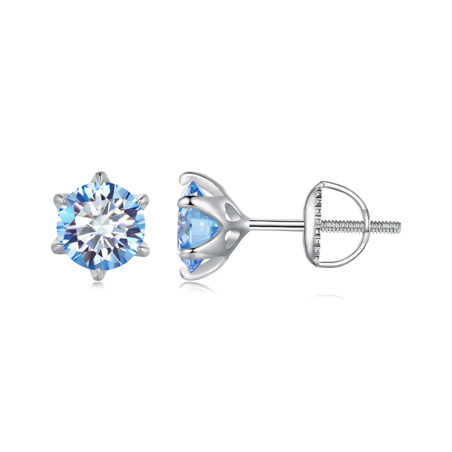 Pandora Style Aquamarine Moissanite Studs Earrings - MSE025-LLB