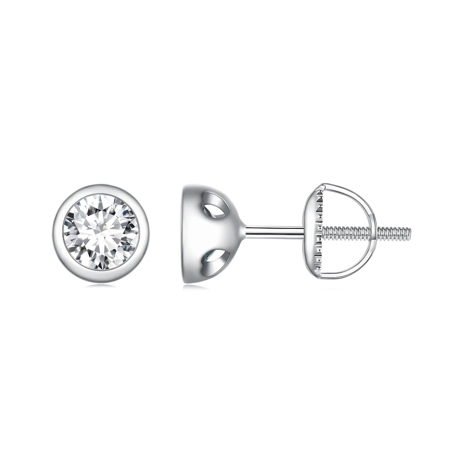 Pandora Style Bezel-Mounted Moissanite Studs Earrings - MSE026