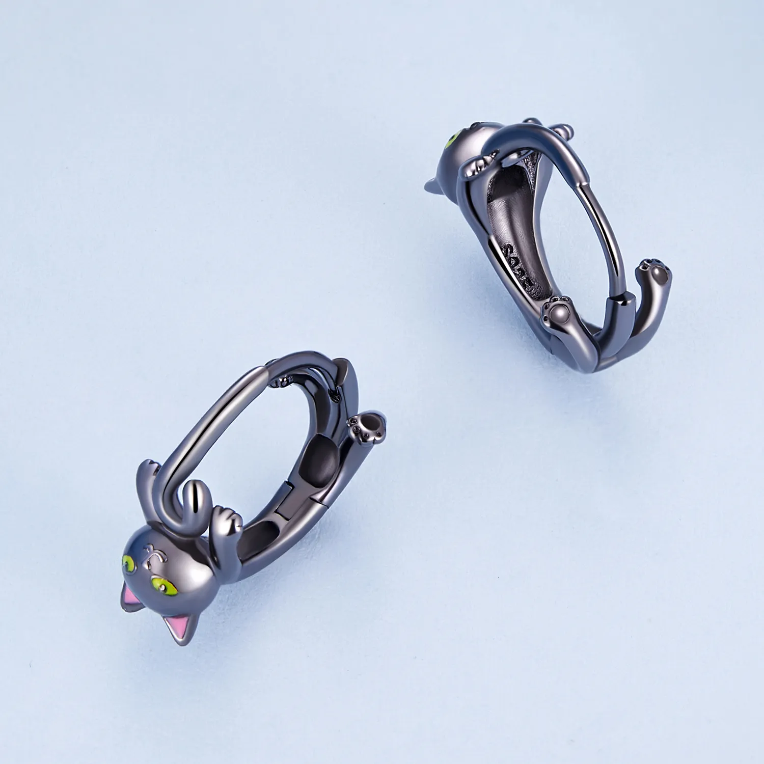 Pandora Style Black Cat Hoop Earrings - BSE798