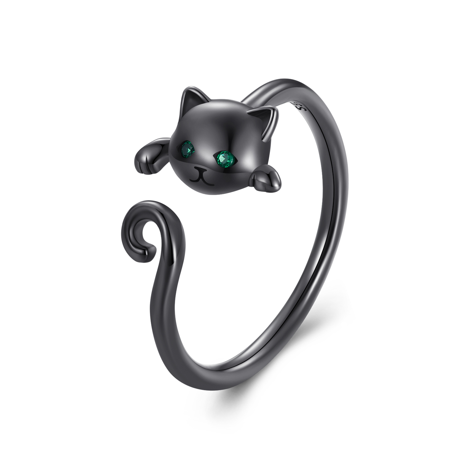 pandora style black cute cat open ring scr707 d
