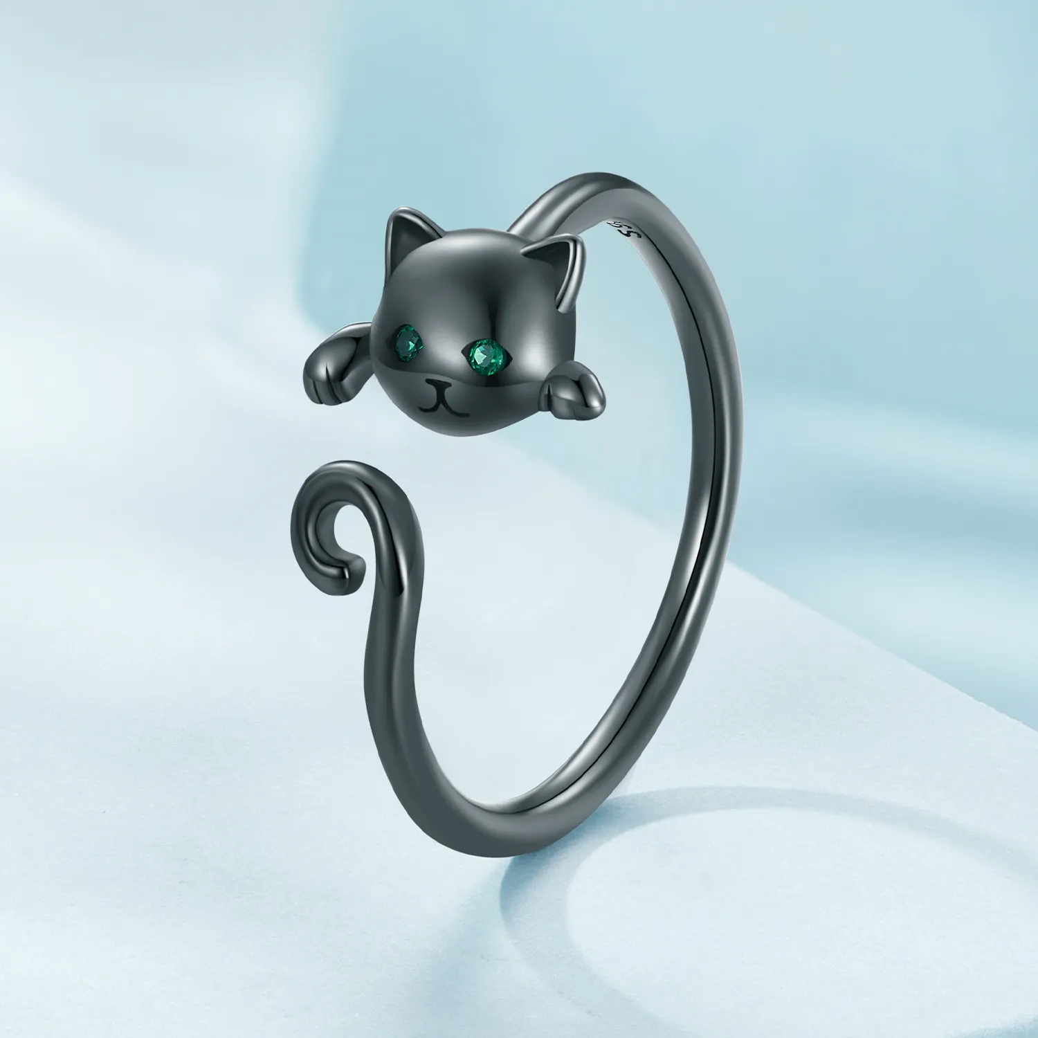 Pandora Style Black Cute Cat Open Ring - SCR707-D