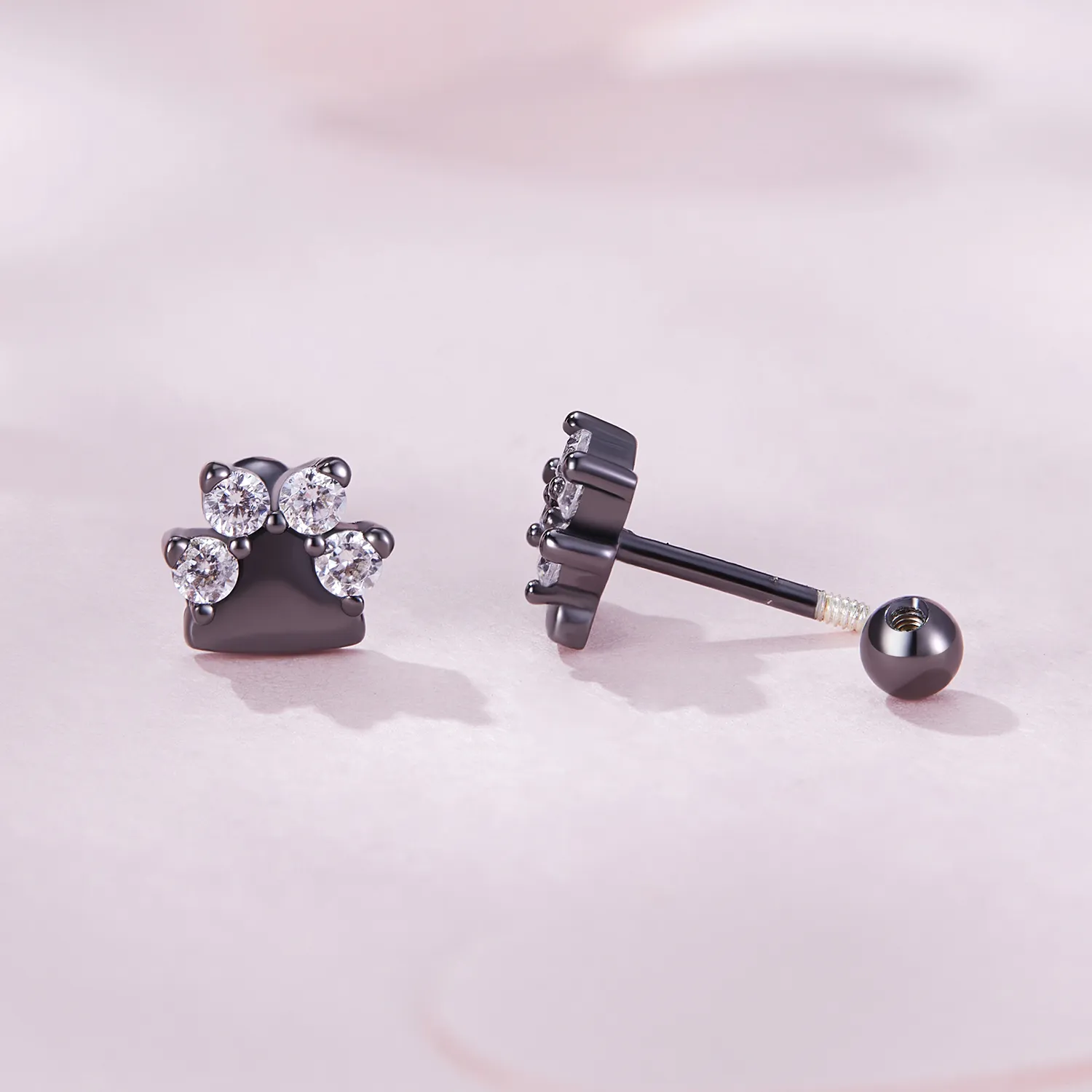 Pandora Style Black Dog Paws Studs Earrings - SCE1575