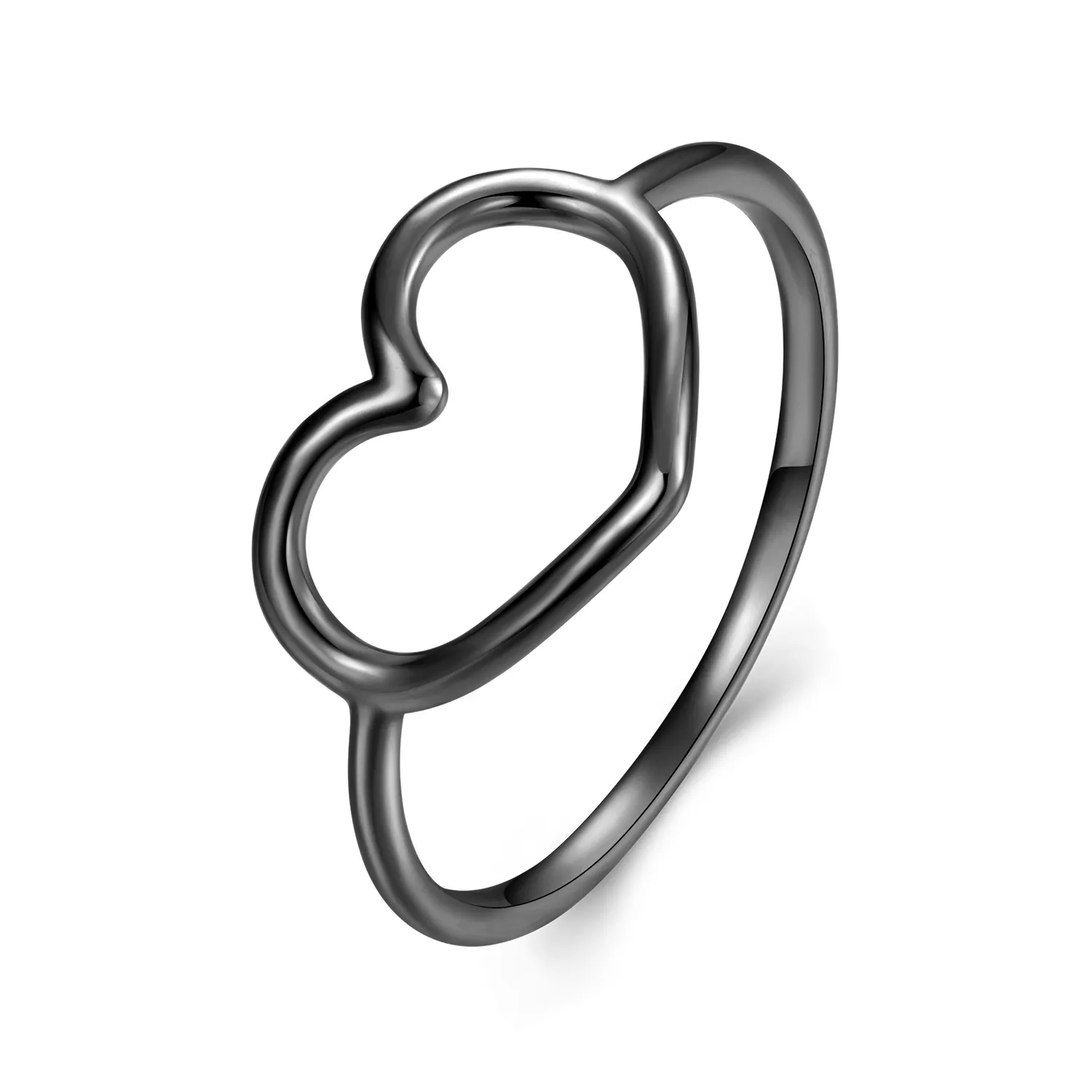 Pandora Style Black Heart Shaped Ring - SCR641-D