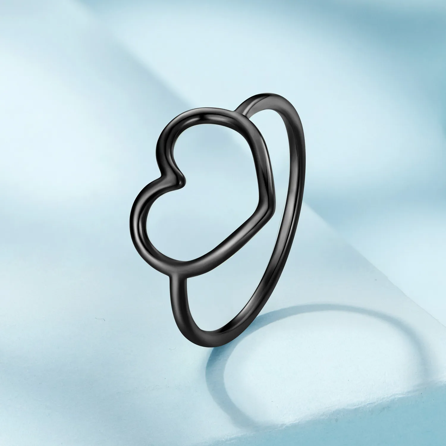 Pandora Style Black Heart Shaped Ring - SCR641-D