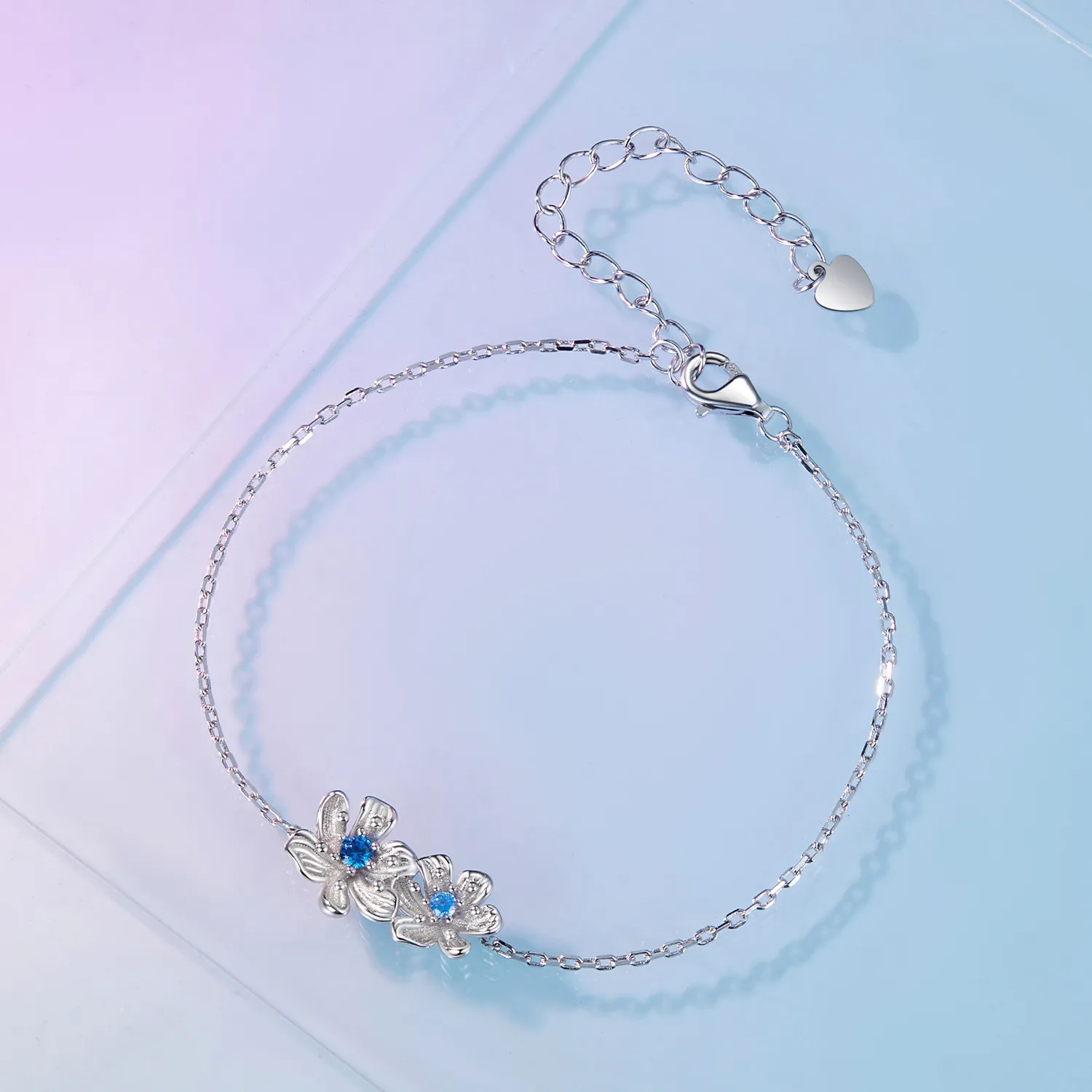 Pandora Style Blue Flower Chain Bracelet - BSB138