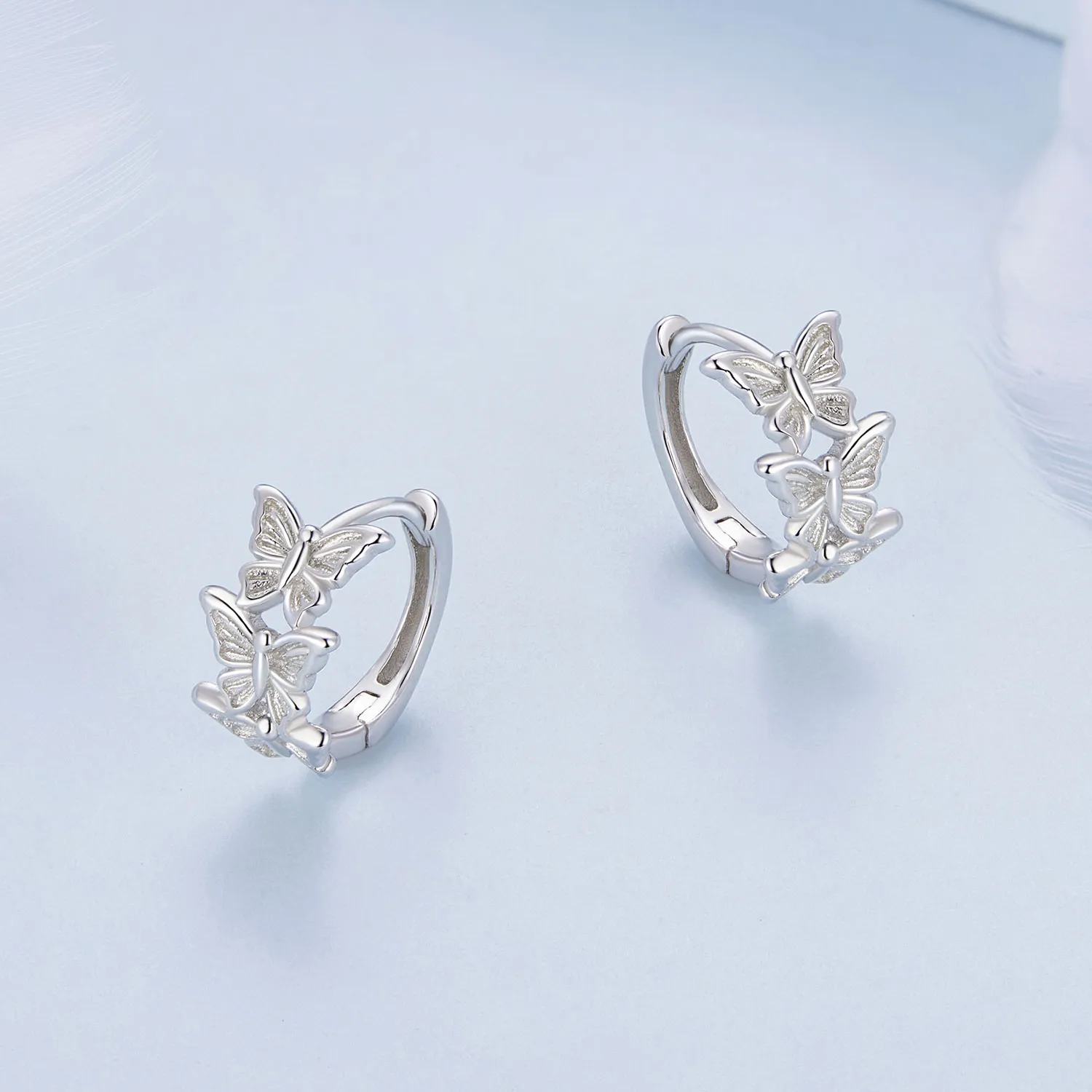 Pandora Style Butterfly Hoop Earrings - BSE908