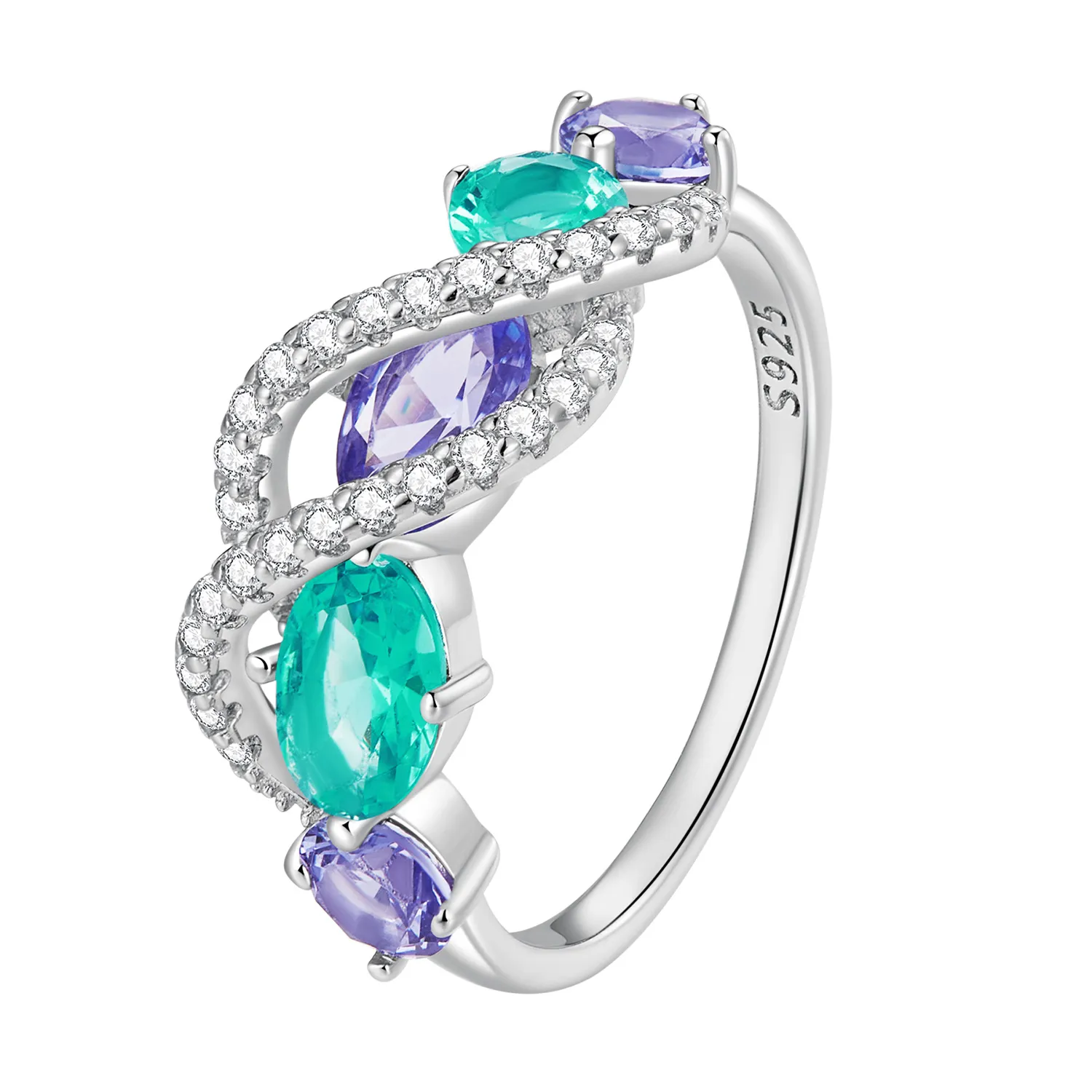 pandora style colored nano zircon luxurious winding ring bsr402