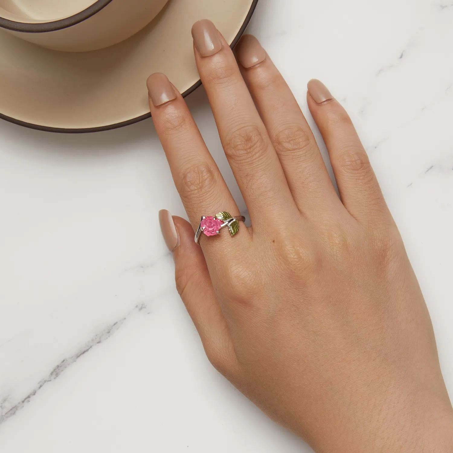 Pandora Style Crystal Rose Open Ring - BSR472-PKE