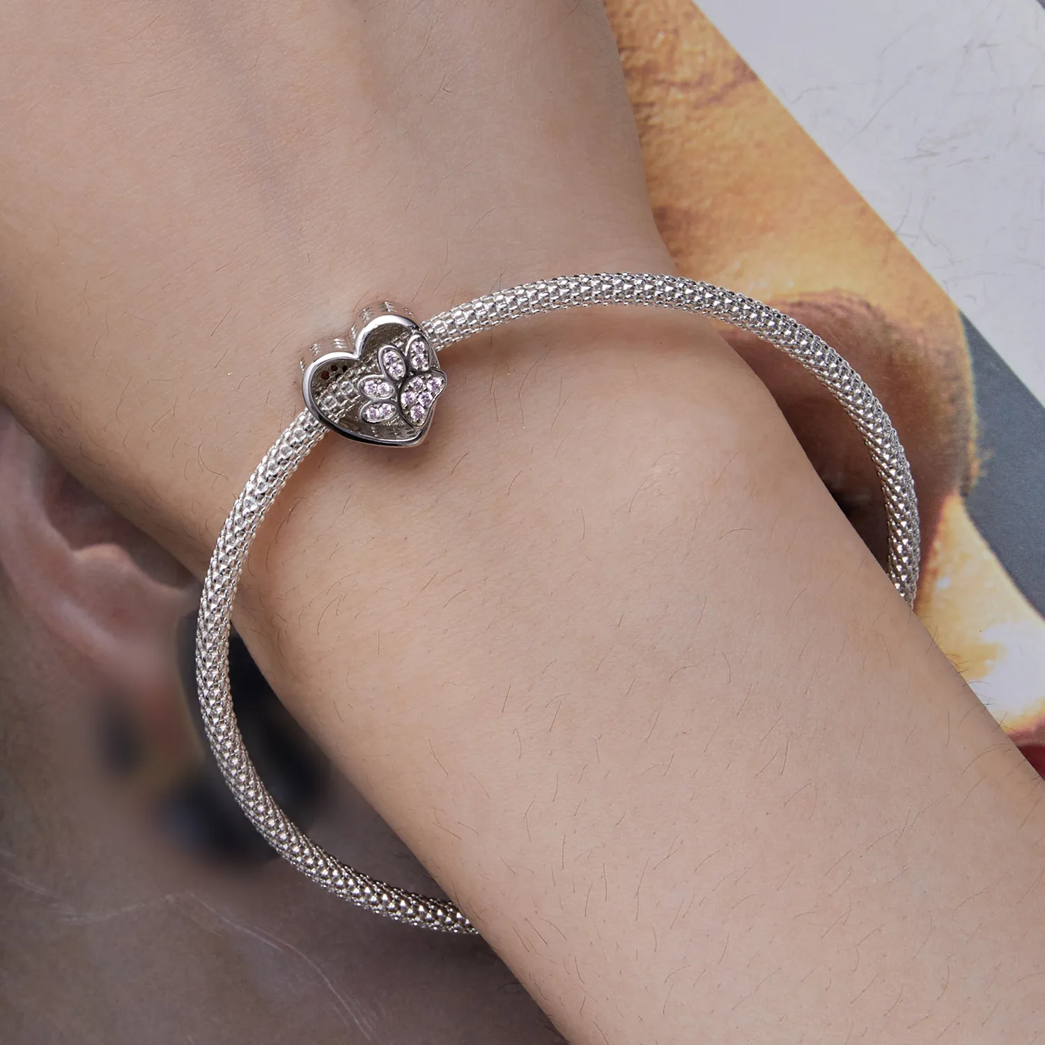 Pandora Style Cute Pet Paw Prints Can Be Engraved Charm - SCC1191-A