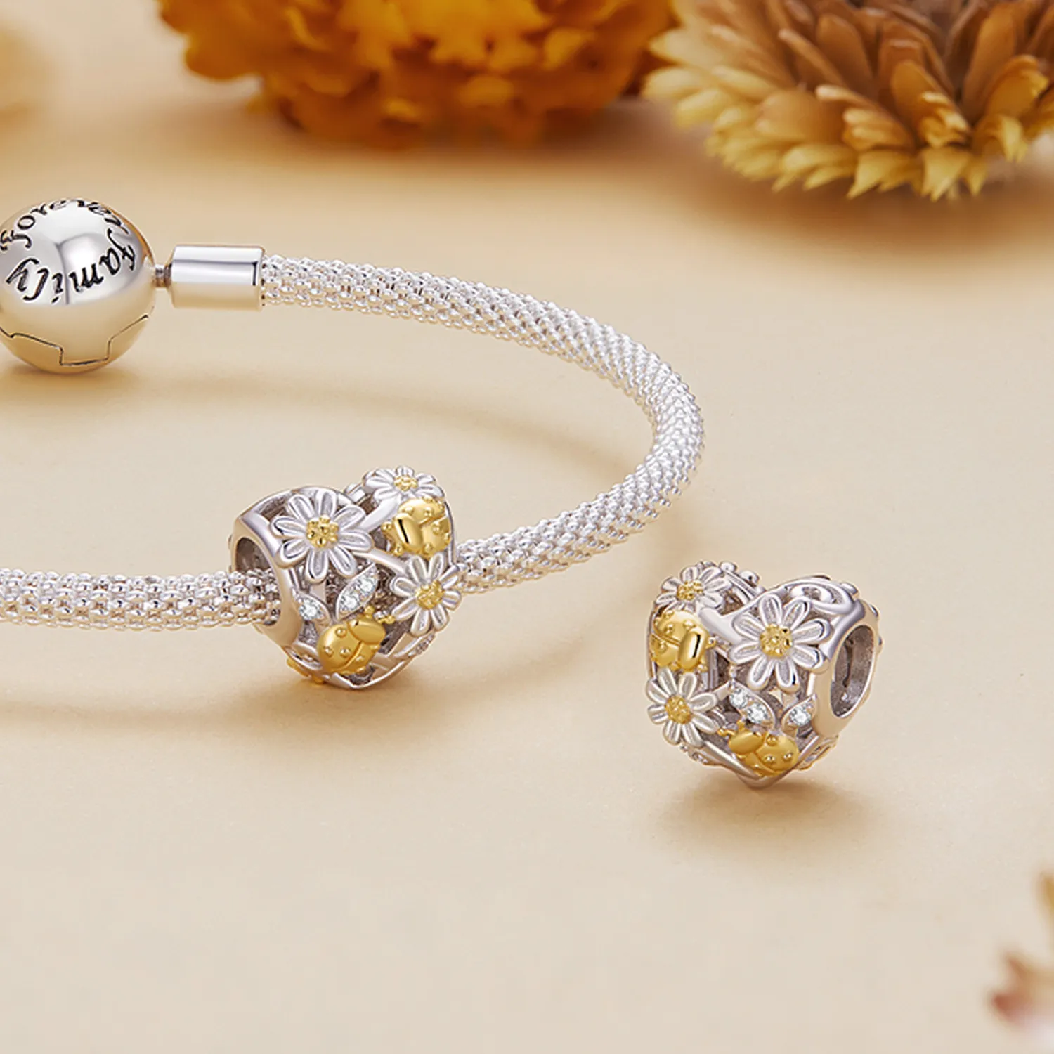 Pandora Style Daisy Ladybug Charm - BSC817!