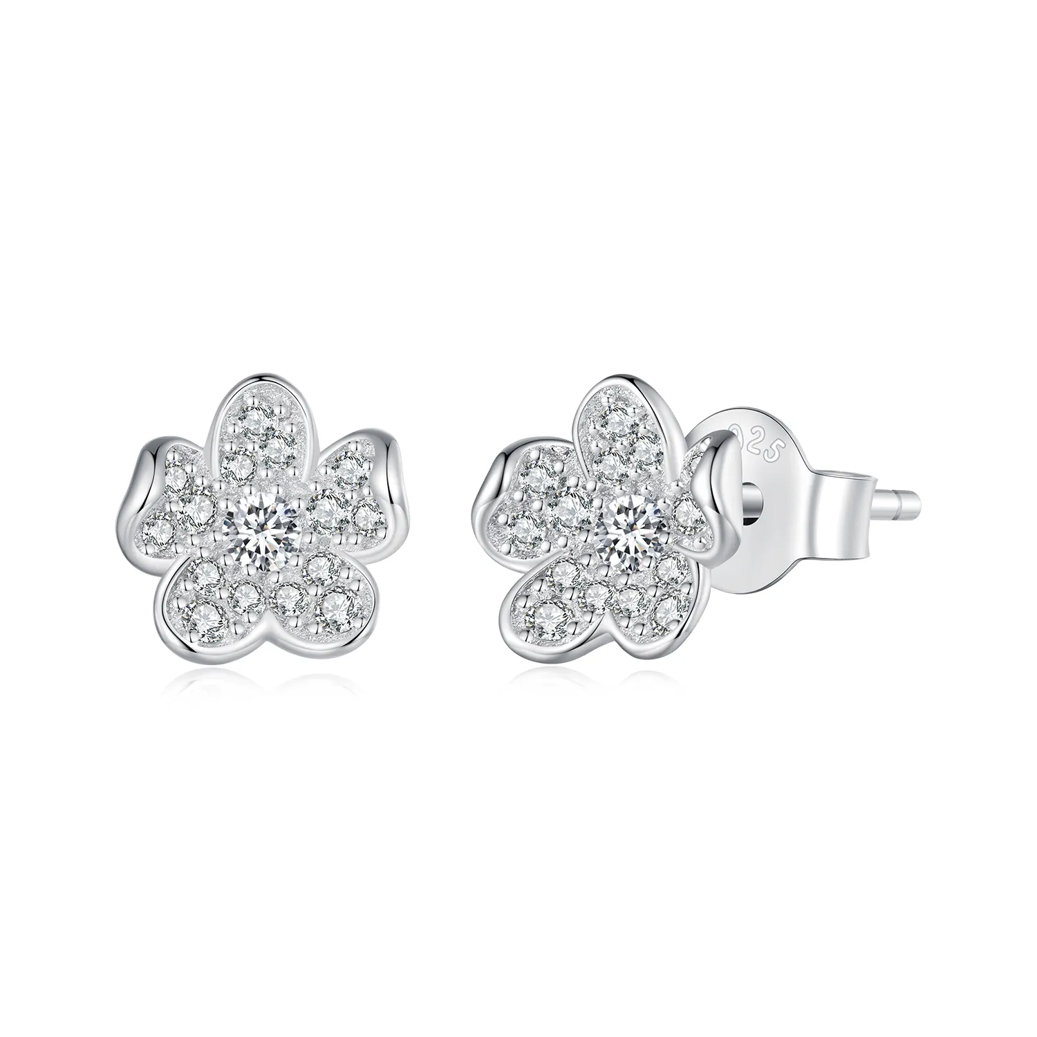 Pandora Style Diamond-encrusted flower Studs Earrings - BSE855