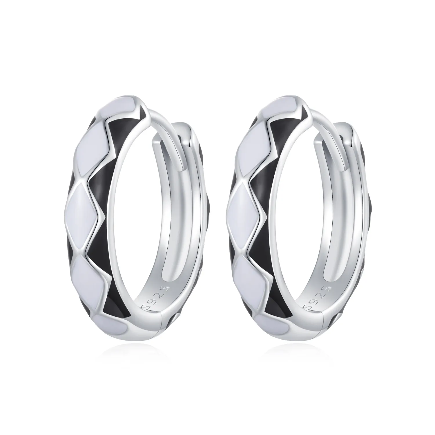 Pandora Style Diamond-shaped pattern Hoop Earrings - SCE1611-BK