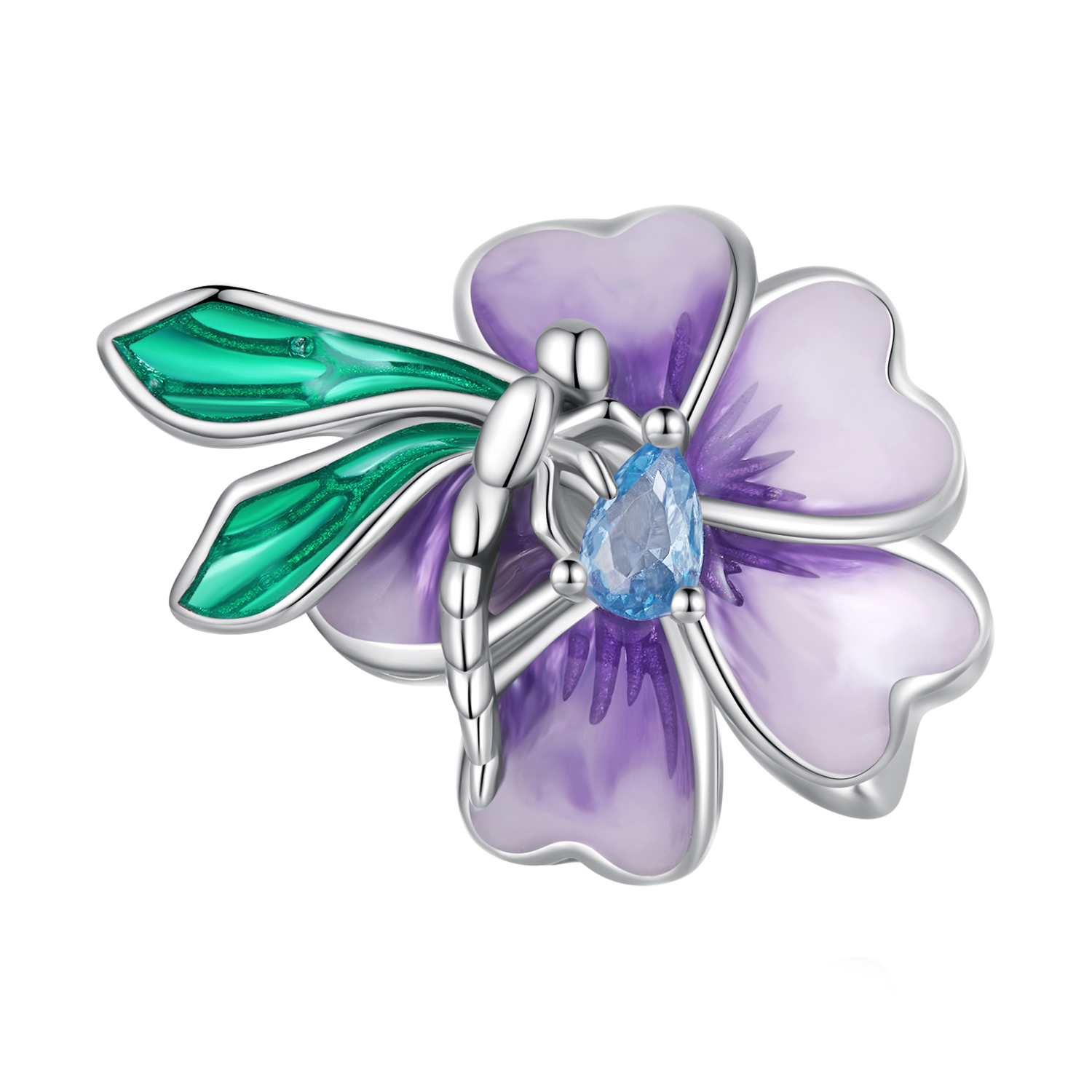 pandora style dragonfly flower charm bsc786