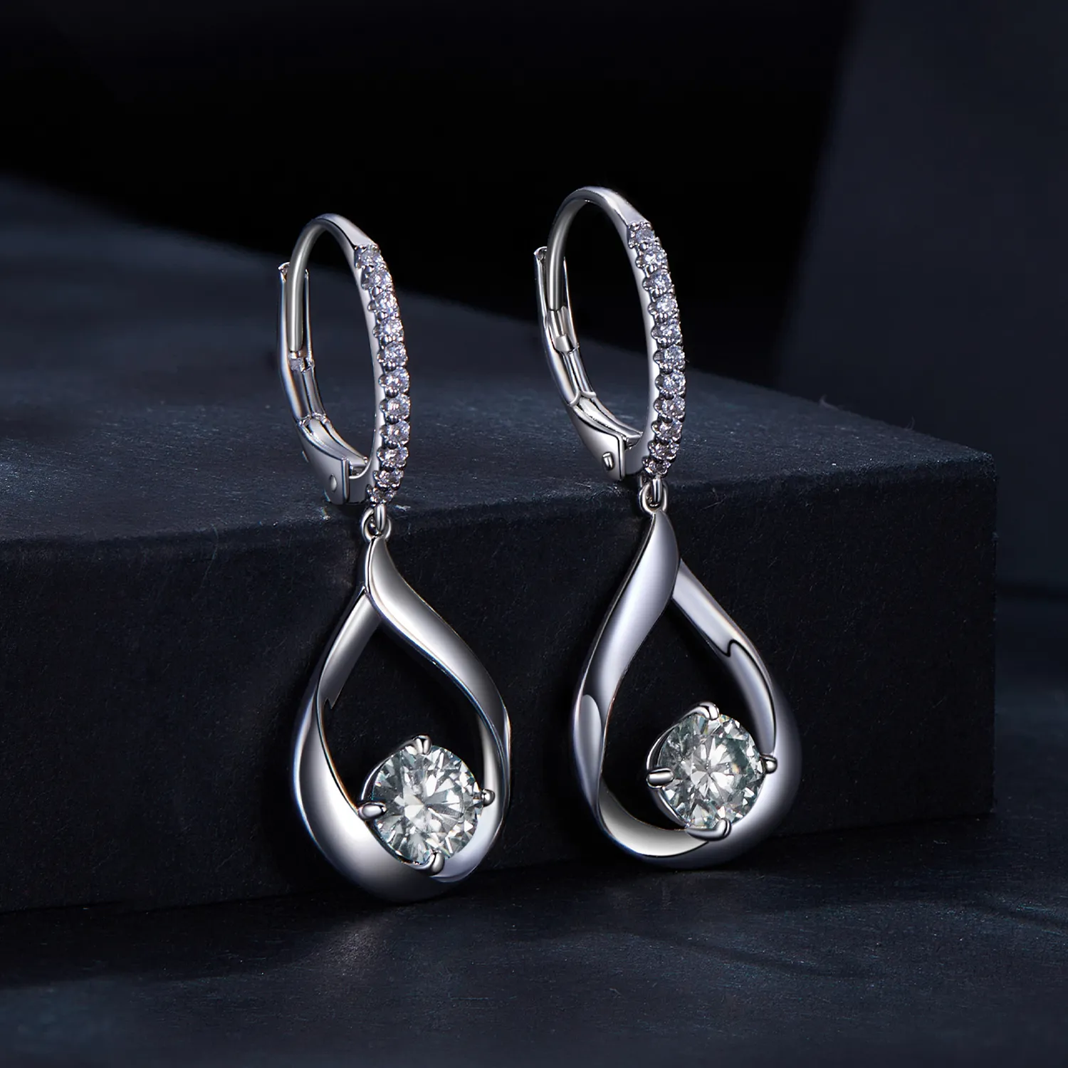 Pandora Style Drop Moissanite Earrings (Two Certificates) - MSE032