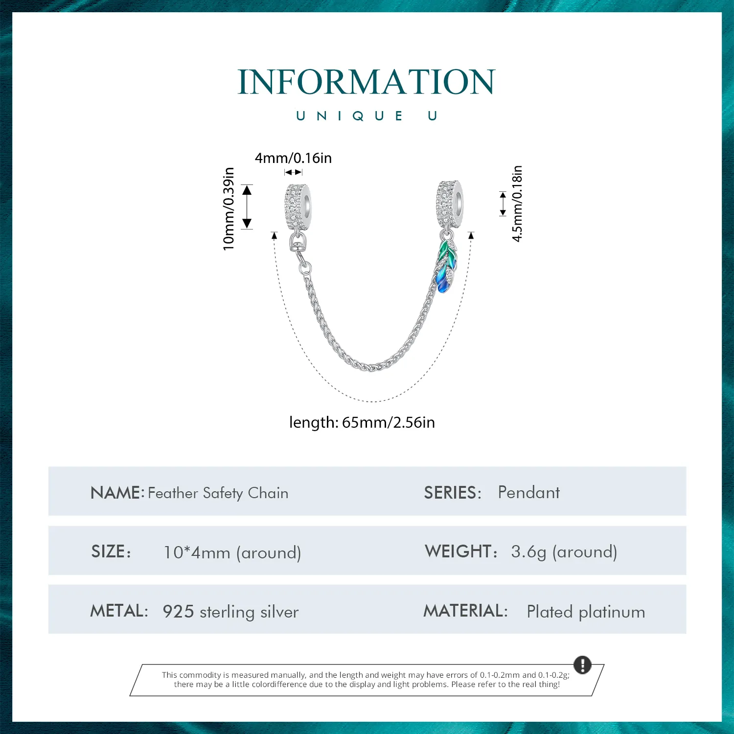 Pandora Style Feather Safe Chain - BSC914