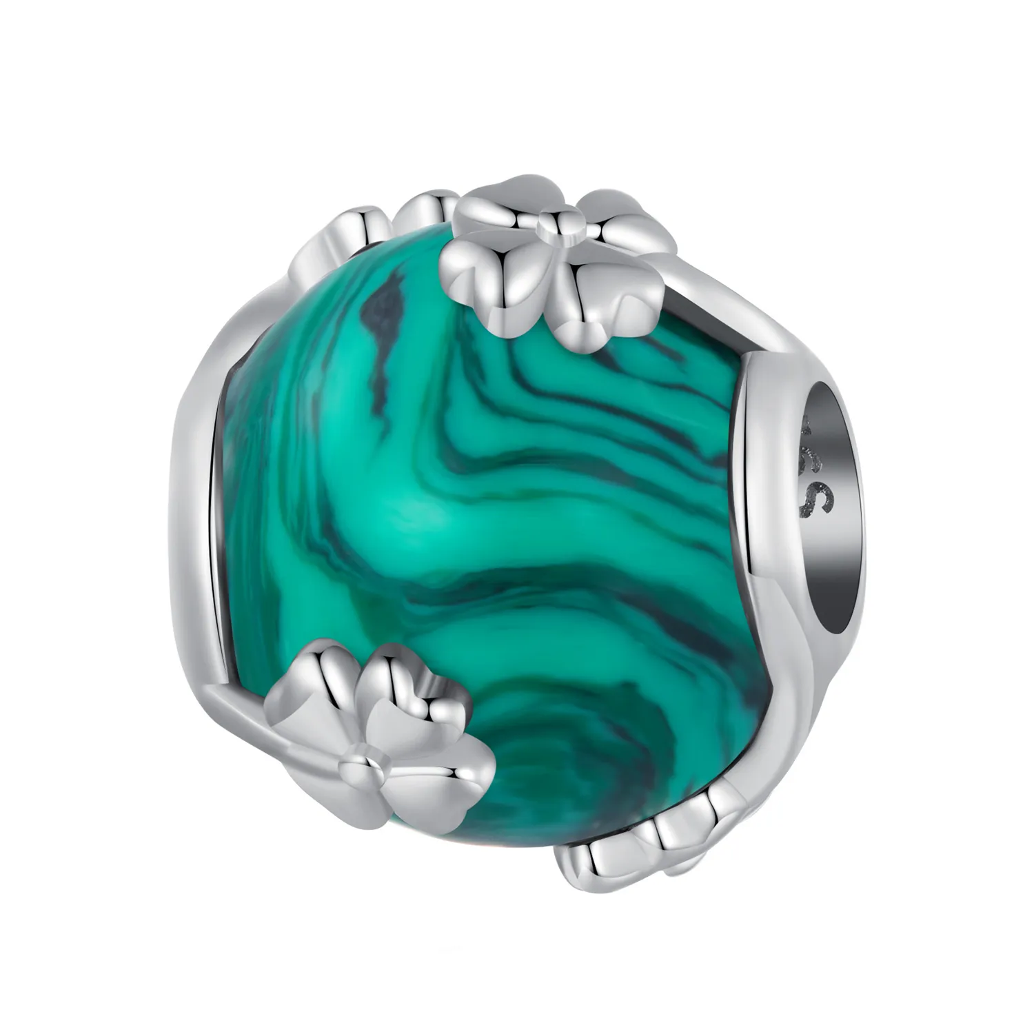 pandora style four leaf clover malachite charm scc2489