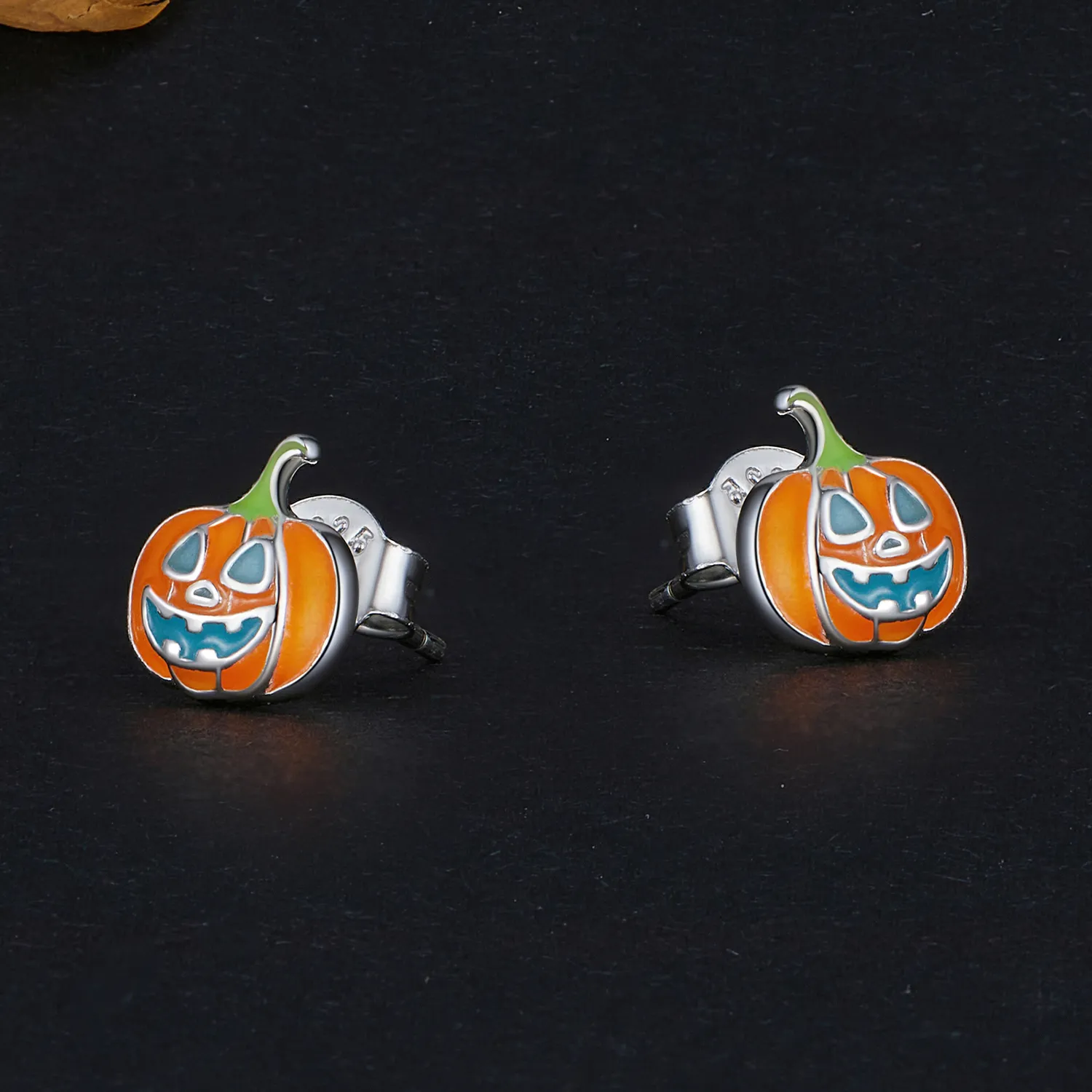 Pandora Style Glow-In-The-Dark Pumpkin Personalized Studs Earrings - SCE1640