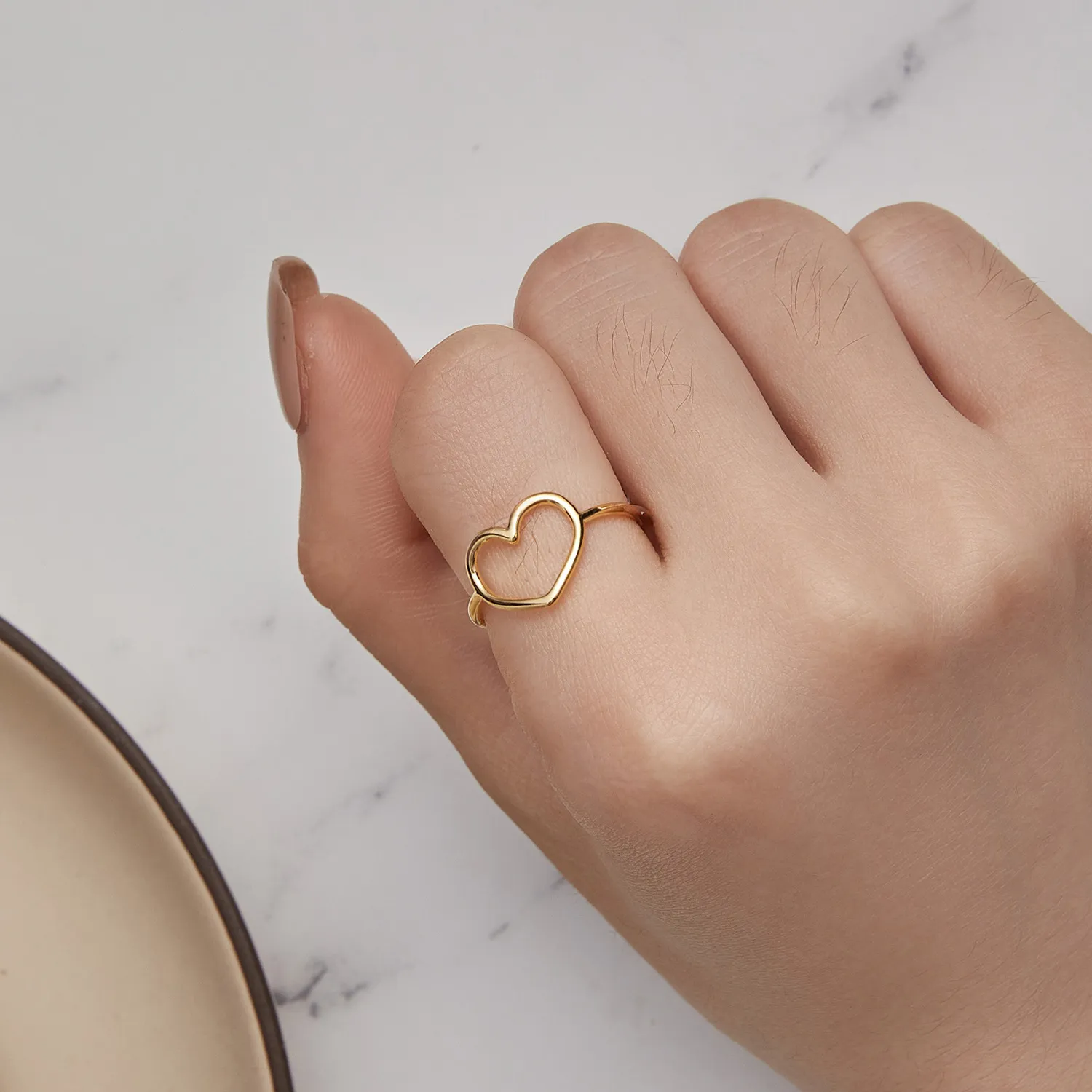 Pandora Style Gold Heart Shaped Ring - SCR641-B