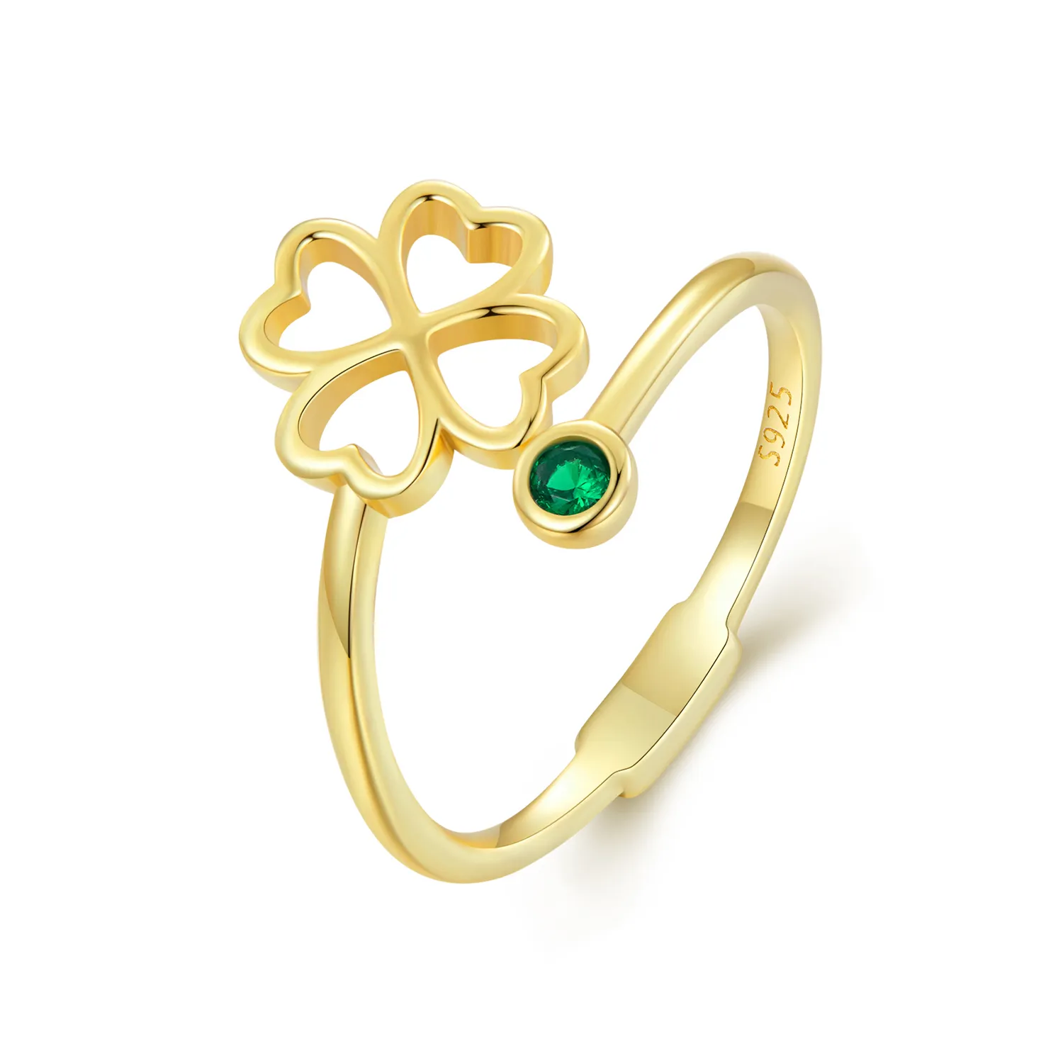 Pandora Style Golden Open Ring with a Four Leaf Clover - SCR843-B