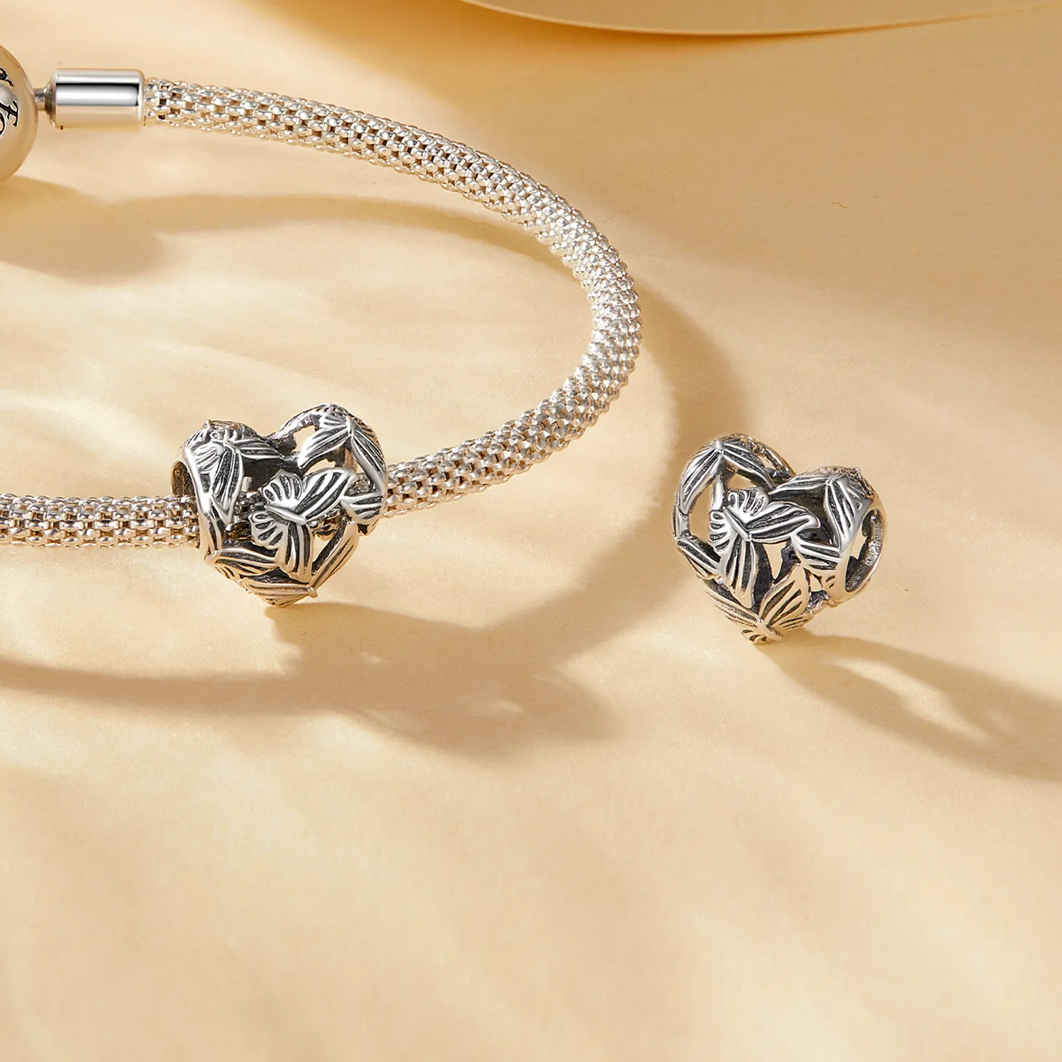 Pandora Style Heart Shaped Butterfly Charm - SCC2576