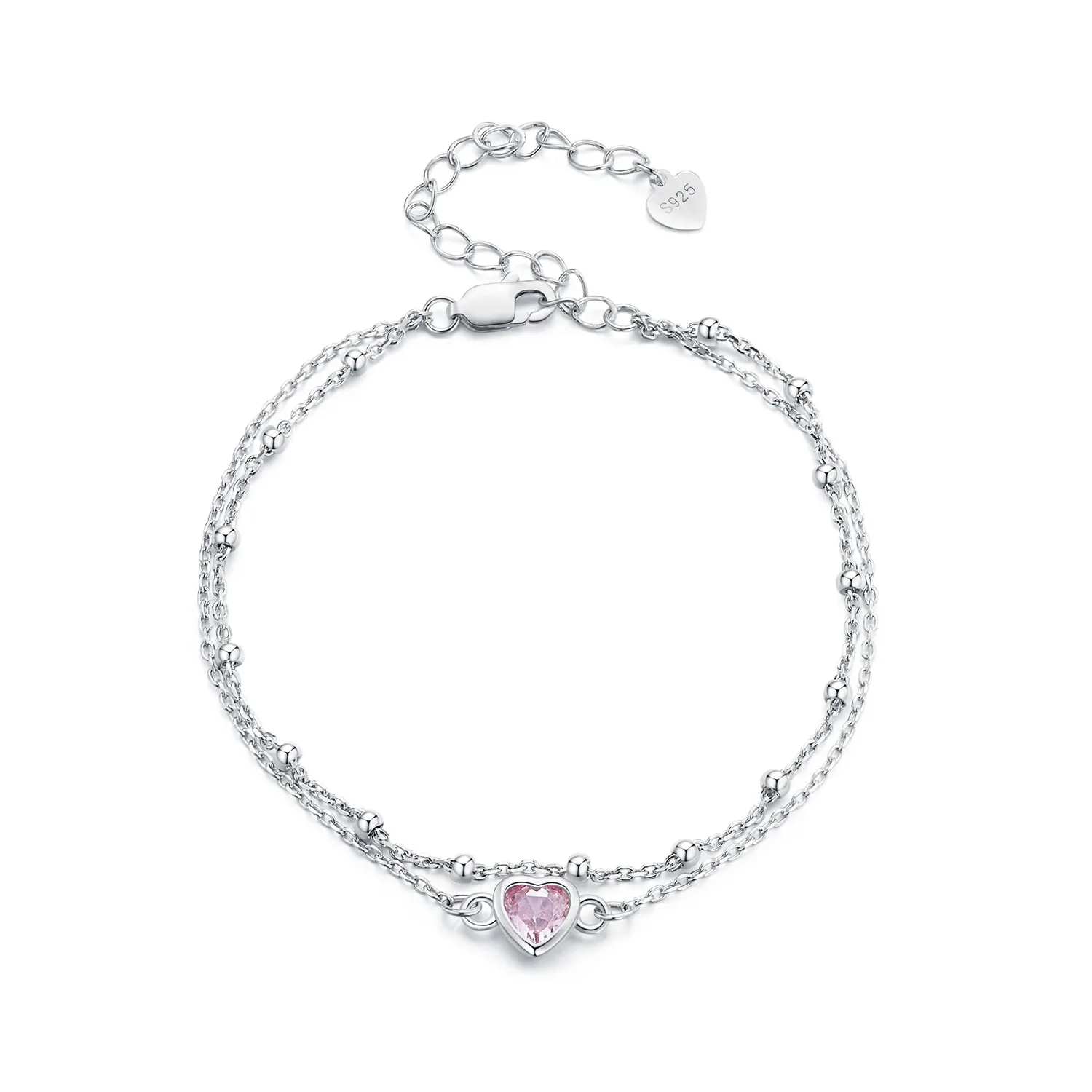 Pandora Style Heart Shaped Double Layer Chain Bracelet - BSB152