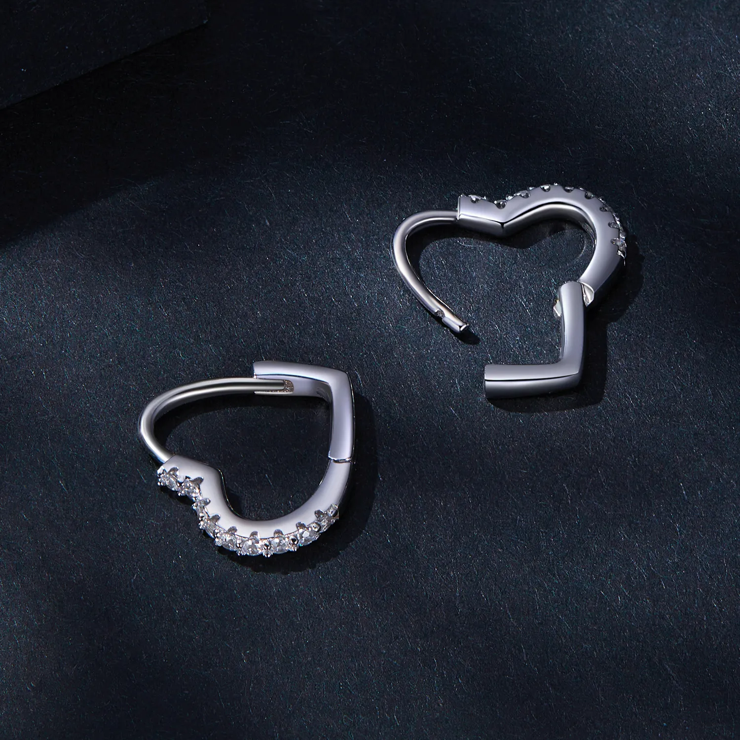 Pandora Style Heart-Shaped Moissanite Hoop Earrings (One Certificate) - MSE035